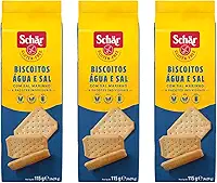 Kit 3 Bolacha Biscoito Água e Sal Sem Glúten Schar 115g