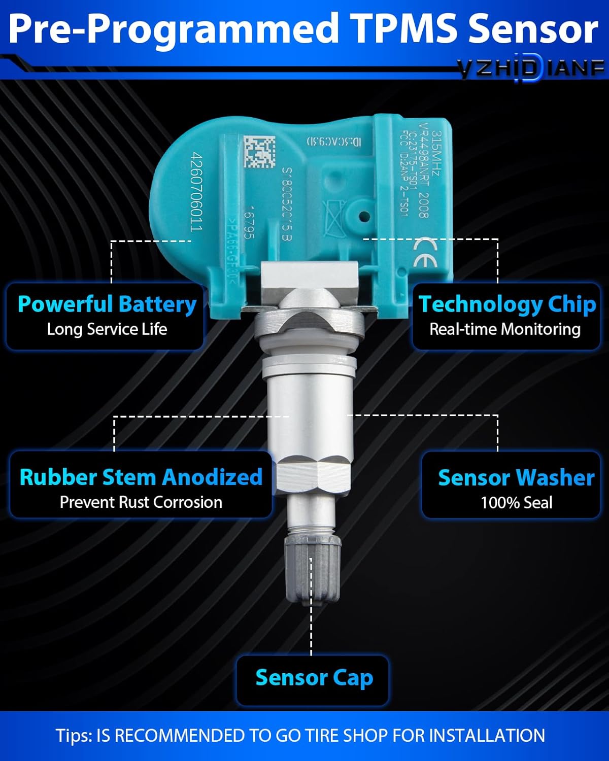 Pre-Programed Tire Pressure Sensor Fit for:-Toyota Tacoma 2005-2015 Tundra 2005-2006 Camry for:-RAV4 Corolla Prius 4Runner for:-Lexus IS250 ES350 GX460 for:-Scion 315MHz 4260706011 TPMS (4)
