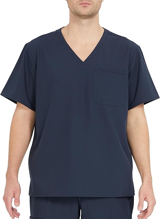 Mens Scrub Tops V-Neck Medical Uniforms Nursing Scrubs Top for Men with 4 Pockets