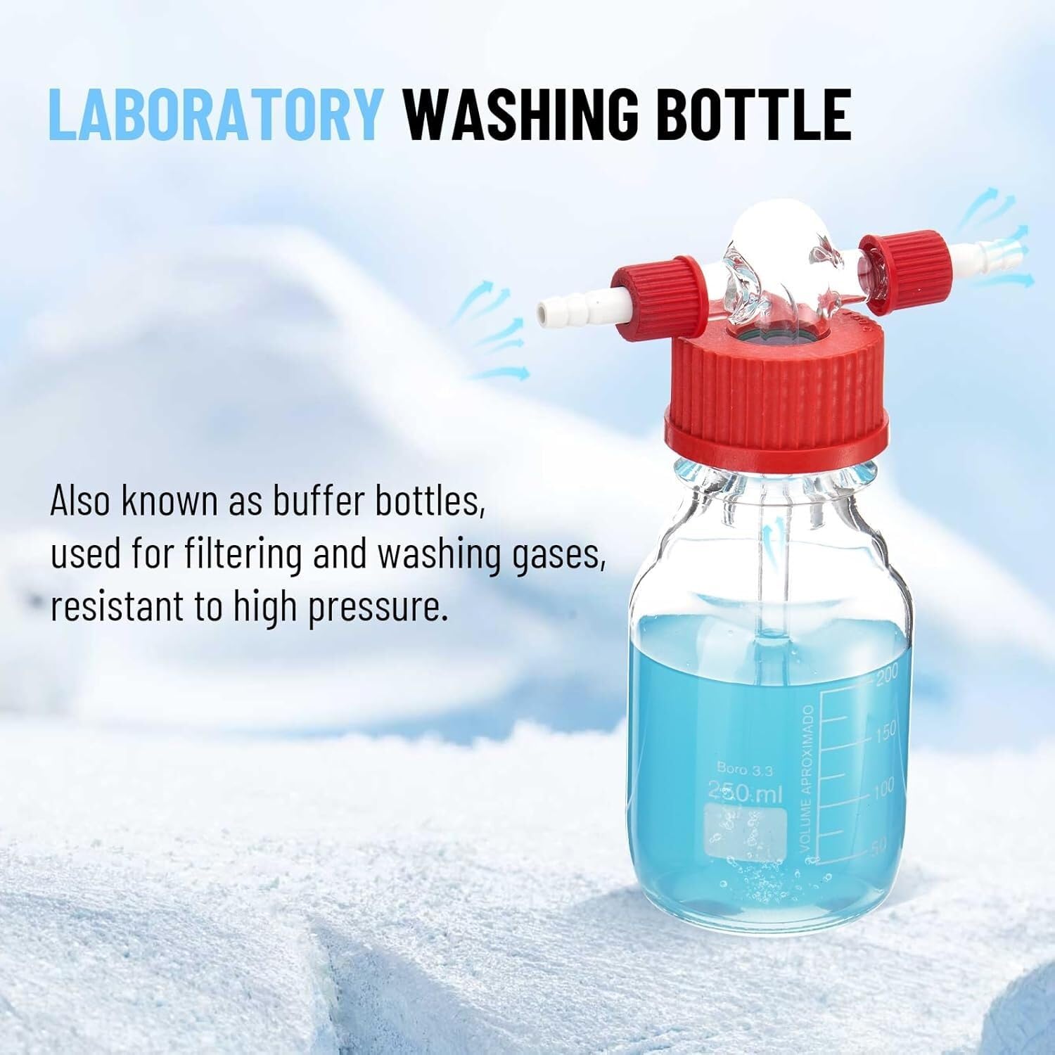 Frasco de lavado de gases de laboratorio de vidrio de borosilicato GL45 de alto contenido, con boca en espiral, for tampón de laboratorio, cristalería de laboratorio sellada.(100ml)