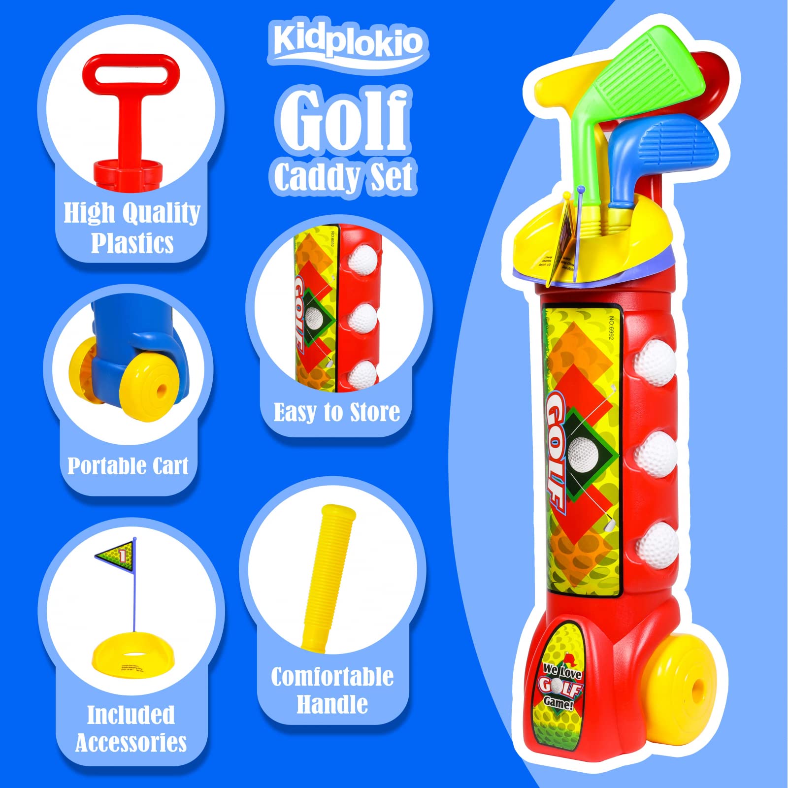 Kidplokio Toddler Indoor Toy Golf Caddy Set Red Ages 3 to 8