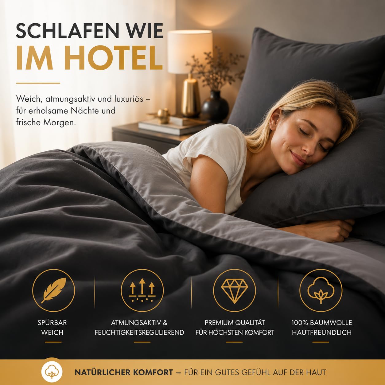 Sleeptime Bettwäsche 200x220 3-teilig - 100% Baumwolle - 1x Bettbezug 200x220 cm + 2X Kissenbezug 60x70 cm - Oeko-TEX®, Knopfverschlüsse, pflegeleicht - atmungsaktiv & hautfreundlich - Anthrazit Grau