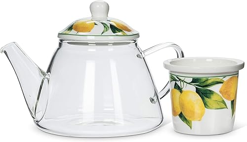 Miniatura 3 de Abbott Collection 27-Amalfi-Pot - Tetera y colador de limón 3 piezas color blanco y amarillo