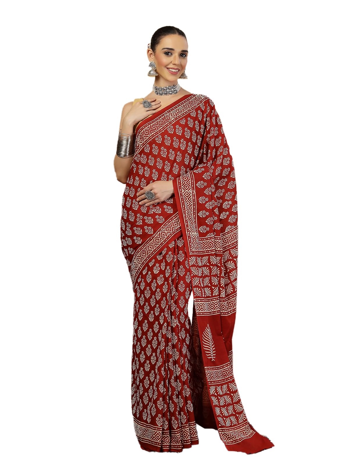 Womens Pure Cotton Printed Saree and Unstitched Blouse Piece (Maroon)-image-10