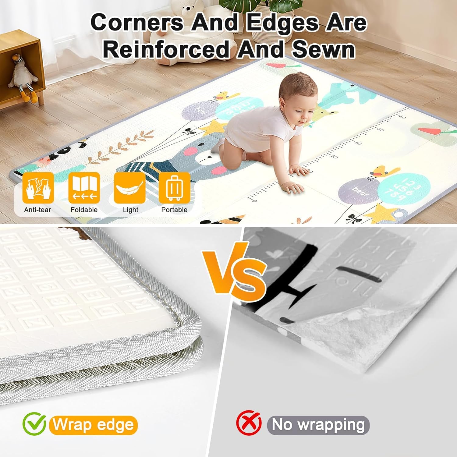 Gutsbox Tappeto Gioco Bambini Pieghevole 120x120x1cm Tappeto Gioco Neonato Pieghevole XPE Tappetino Bambini Pieghevole e Reversibile, Non Tossico, Antiscivolo