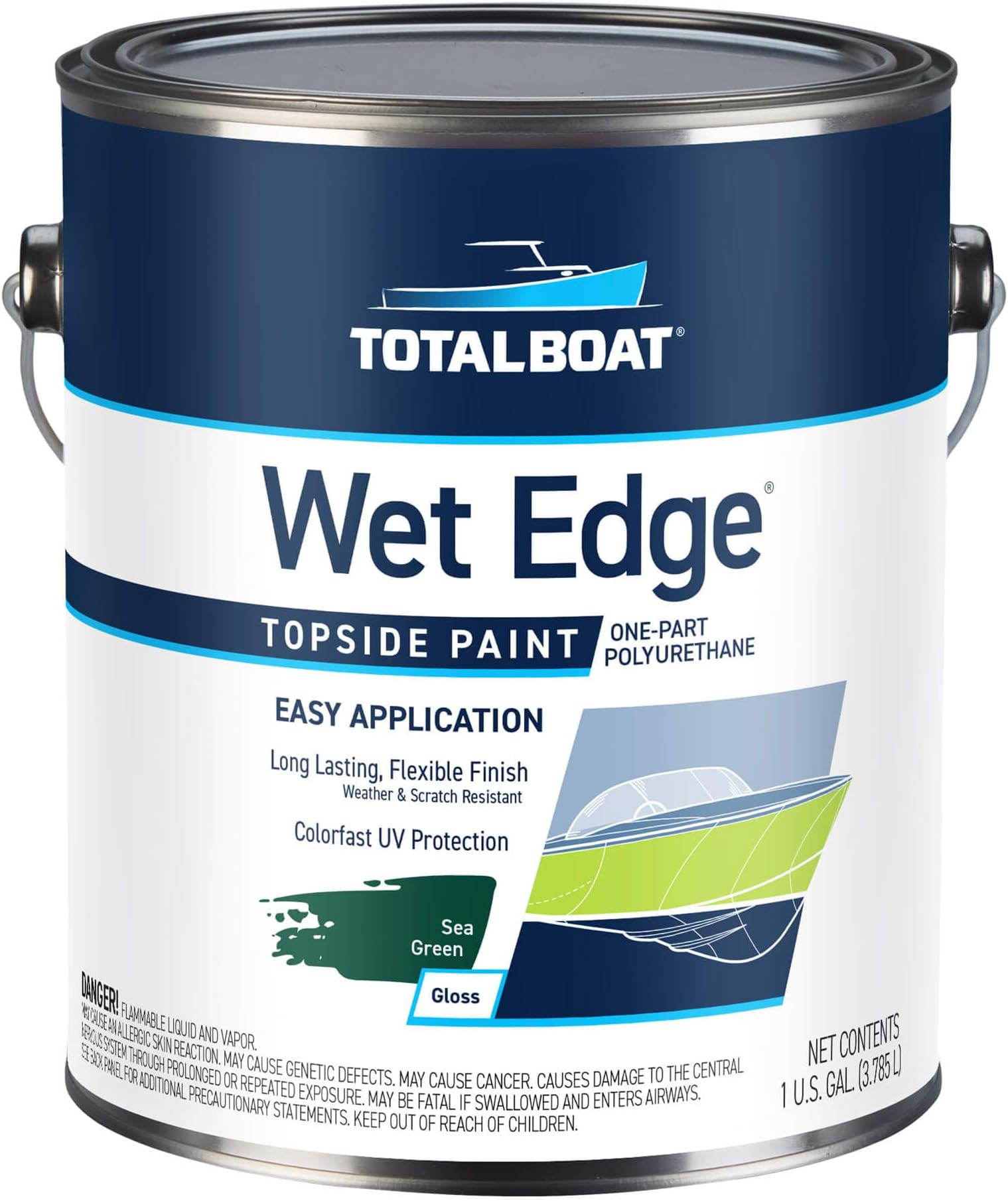 TotalBoat Wet Edge Topside Marine Paint Premium Polyurethane Coating for Boats, RVs, Exterior Trim, Fiberglass, Metal, and Wood (Sea Green, Gallon)