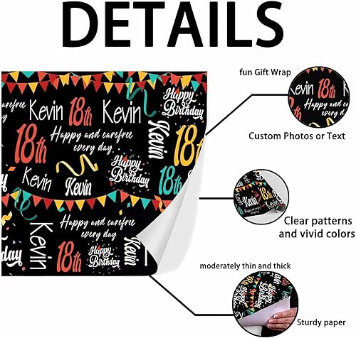 Miniatura 3 de Papel de regalo de cumpleaños personalizado, envoltura de regalo de feliz cumpleaños con nombre de la edad de la foto, rollo de papel de regalo de