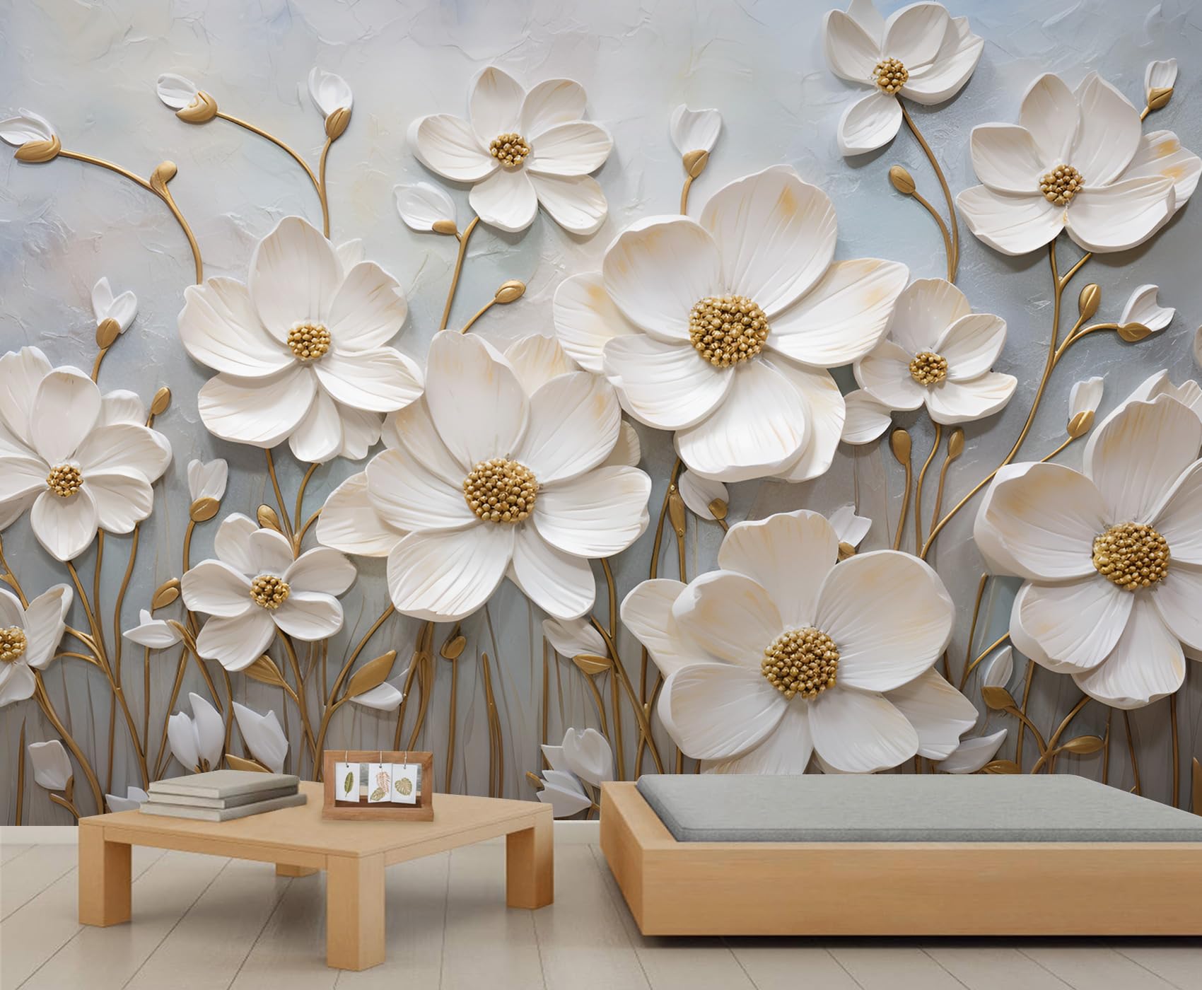XBITUE Peony Floral Wall Mural, 3D Flower Mural, Plant Wallpaper