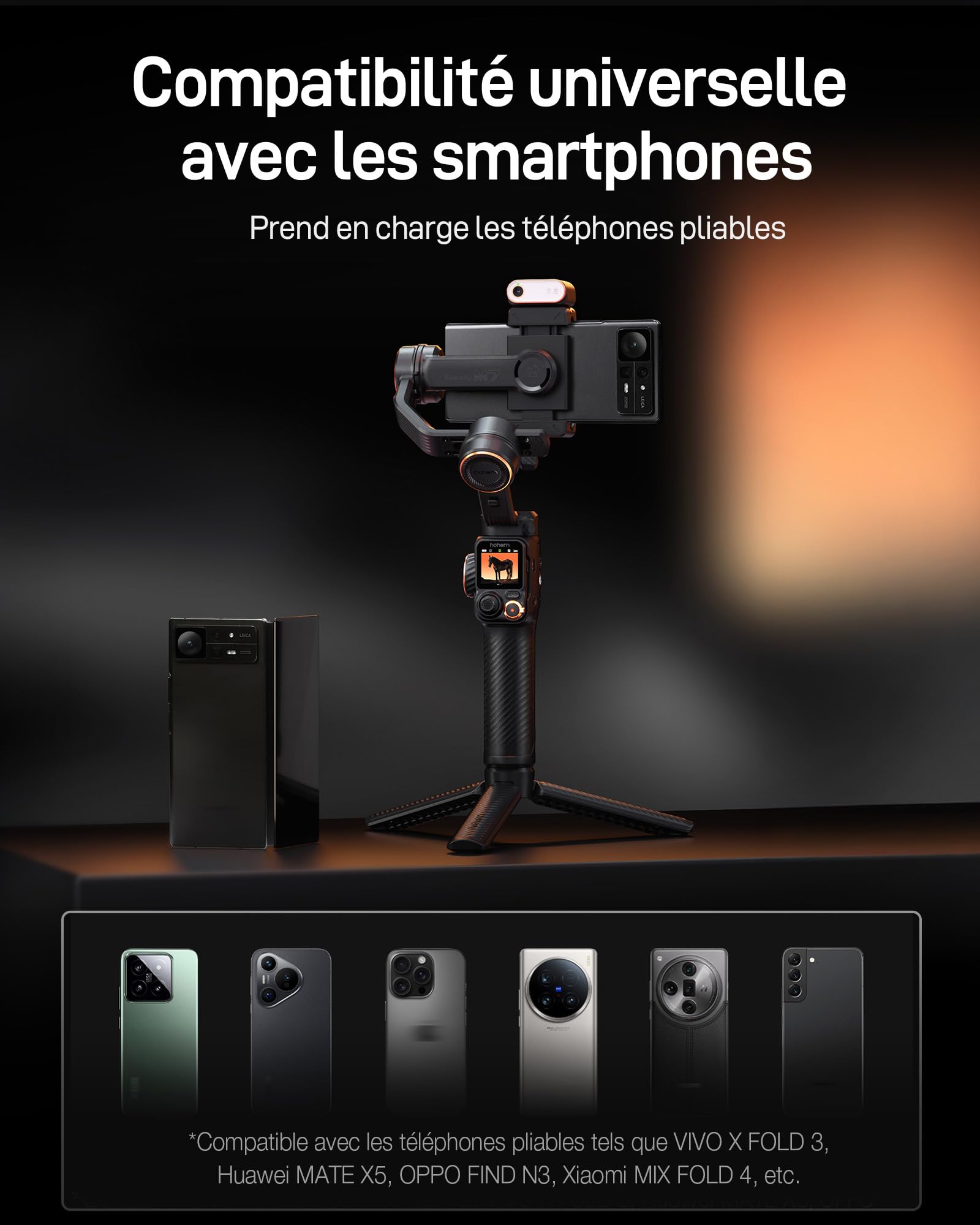 hohem iSteady M7 Gimbal Smartphone, Stabilisateur Gimbal avec Suivi AI, télécommande détachable à écran Tactile de 1,4", Tige Extensible intégrée, lumière de Remplissage, stabilisateur de téléphone