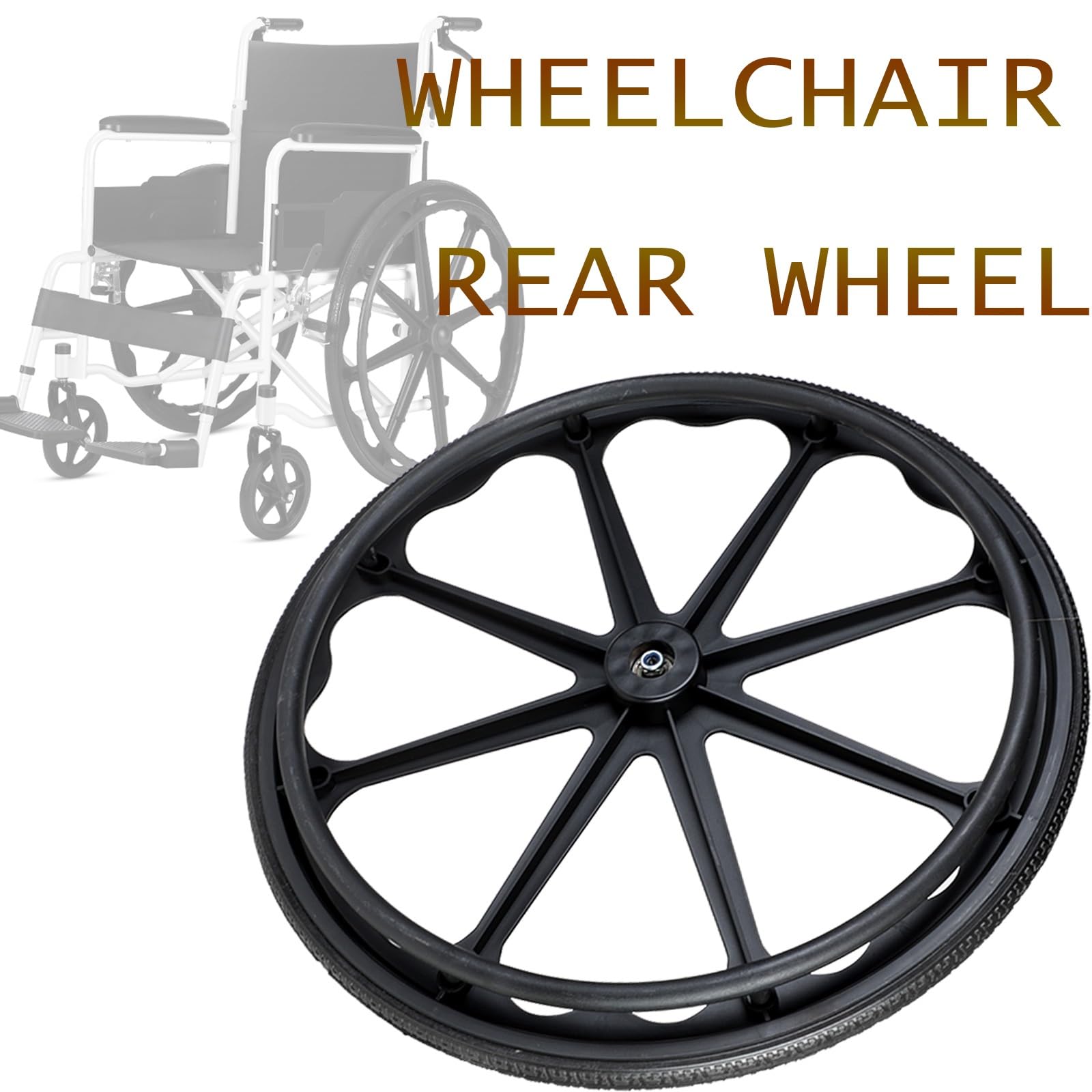 HJXGQJM Rollstuhl-Zubehör-Hinterräder, Schwarze Vollgummireifen, Solide Polyurethan-Räder Mit Schiebering, Rutschfester Schwar Rollstuhl Hinterrad Zubehör(20Inch/51cm(1Count))