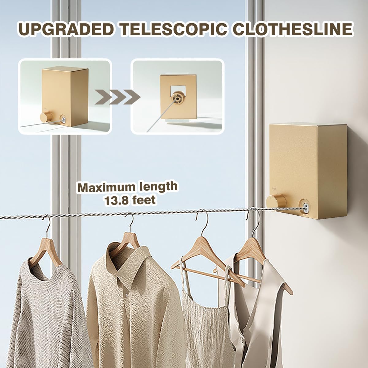 Retractable Clothesline, Retractable Clothesline Indoor, Laundry Line Retractable, Not Sagging, Suitable for Balconies, Courtyards, Laundry Rooms, RVs, Yachts, etc