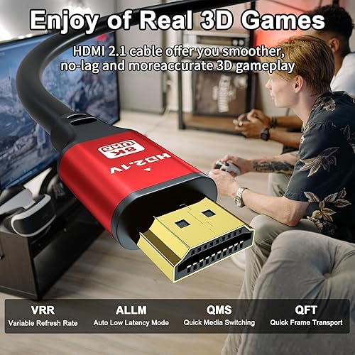 Miniatura 4 de Cable HDMI de 6 pies, paquete de 3, 48 Gbps 8K a 60 Hz 4K a 120 Hz, HDCP 2.2 y 2.3, DTSX, HDR 10 compatible con Roku TVeARC3DPS5HDTVportátilBlu-ray