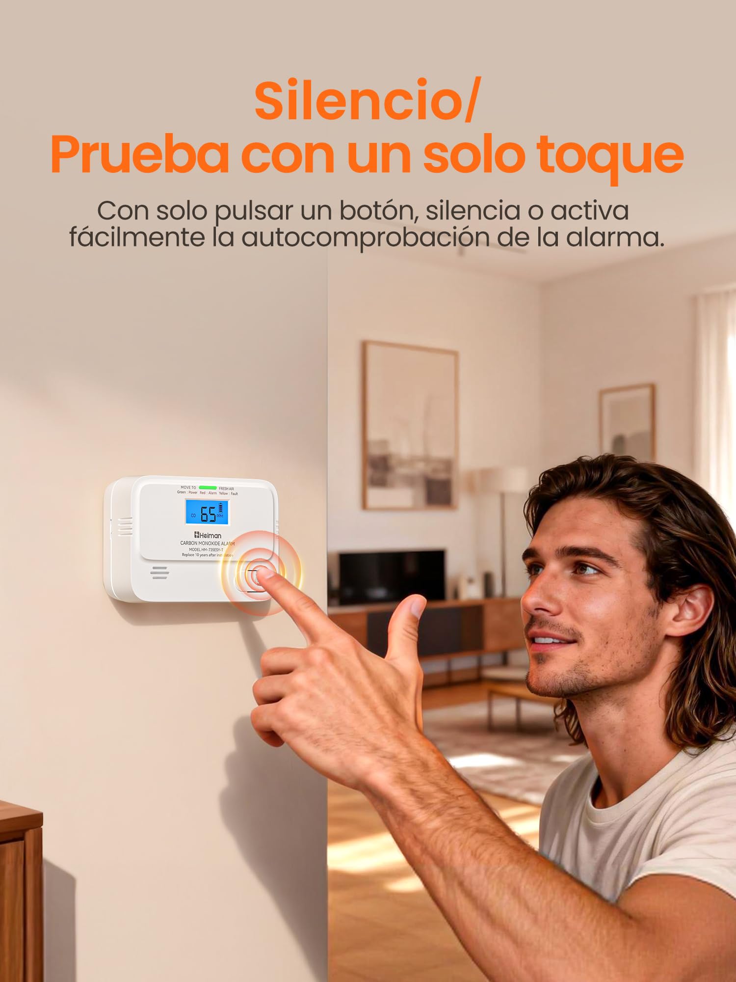 Heiman Detector de monóxido de carbono con pantalla LCD digital, 2 unidades | Detector de monóxido de carbono con batería de 10 años, detector de CO para el hogar, alarma CO BSI, norma EN 50291