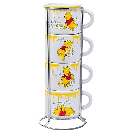Silver Buffalo Winnie the Pooh Honey Drips 4pc Stackable Ceramic Mug Set, 3 Ounces