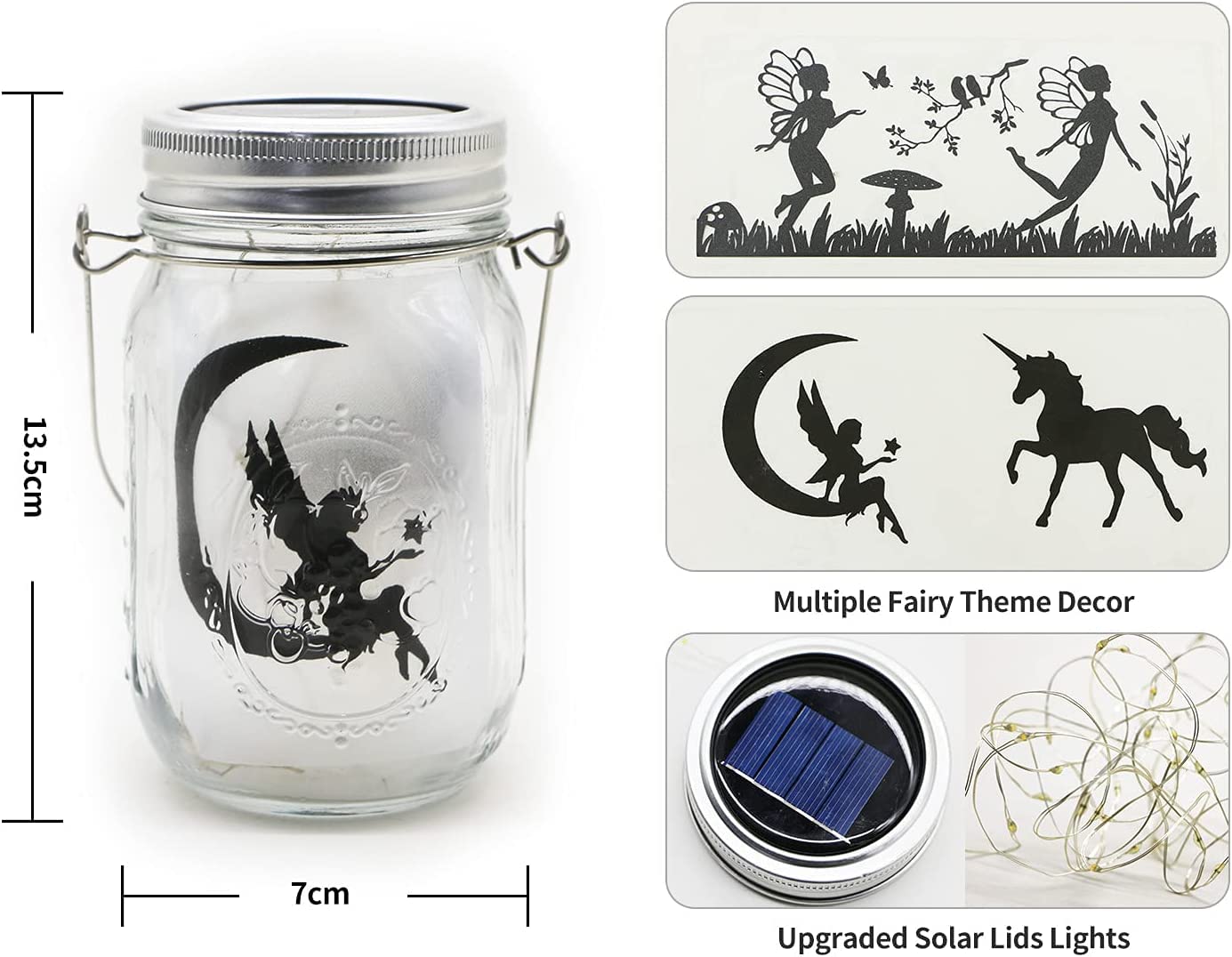 Yeuago 8 Pack Fairy Star Firefly Jar Lids Lights,Solar Fairy String Lids Lights(No Jars),Waterproof Lantern Mason String Solar Lights with Hangers for Regular Mouth Jars (Cold White)