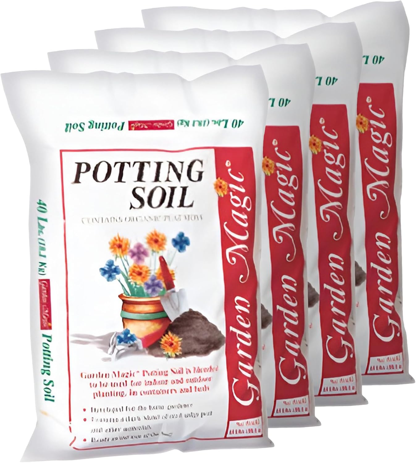 Michigan Peat 4 Pack Garden Magic General Purpose Moisture Retaining Potting Soil Mix for Indoor and Outdoor Planting, 40 lb Bag