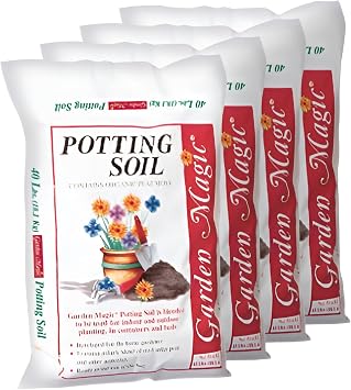 Michigan Peat 4 Pack Garden Magic General Purpose Moisture Retaining Potting Soil Mix for Indoor and Outdoor Planting, 40 lb Bag