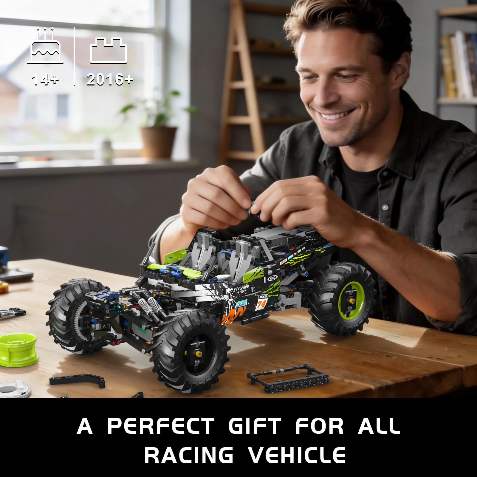 Mould King 18002 Technik Geländewagen Offroad-Buggy, RC Klemmbaustein-Modellbausatz mit Motoren, Geschenk für Erwachsene (1890 Teile)
