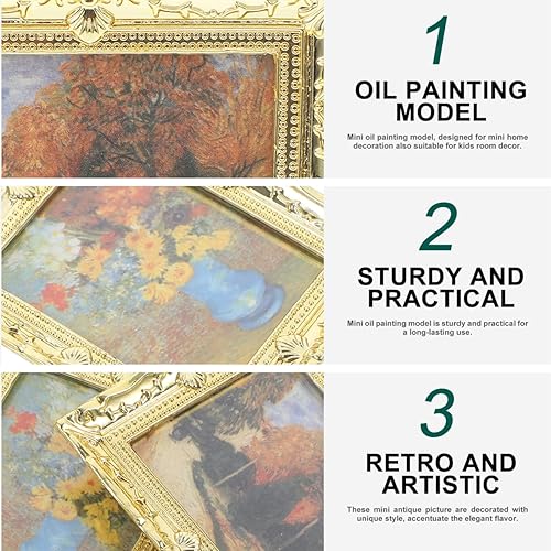 Miniatura 3 de Kisangel 2 mini marcos de fotos para casa de muñecas, marcos dorados antiguos, pintura al óleo 112, accesorios de pintura para Navidad en miniatura