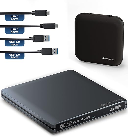 techPulse120 Masterizzatore esterno USB 3.1 Bluray DVD CD USBC UHD 4k