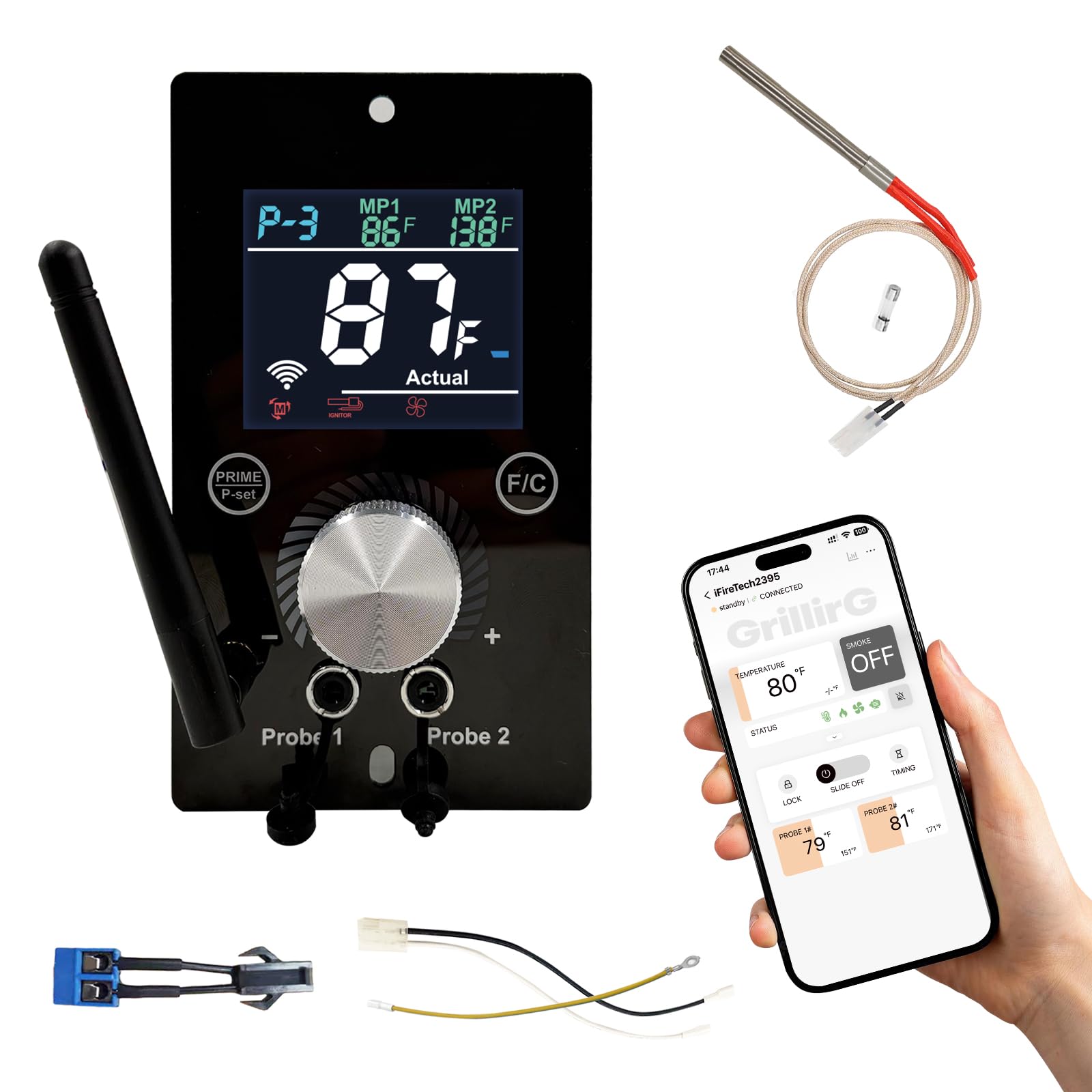 Smart WiFi Uniwersalna płyta sterowania temperaturą PID z aplikacją Smart Control dla Pit Boss, Traeger, Z Grills & Smokers - ulepszony cyfrowy zamiennik kontrolera grilla z 1 Hot Rod