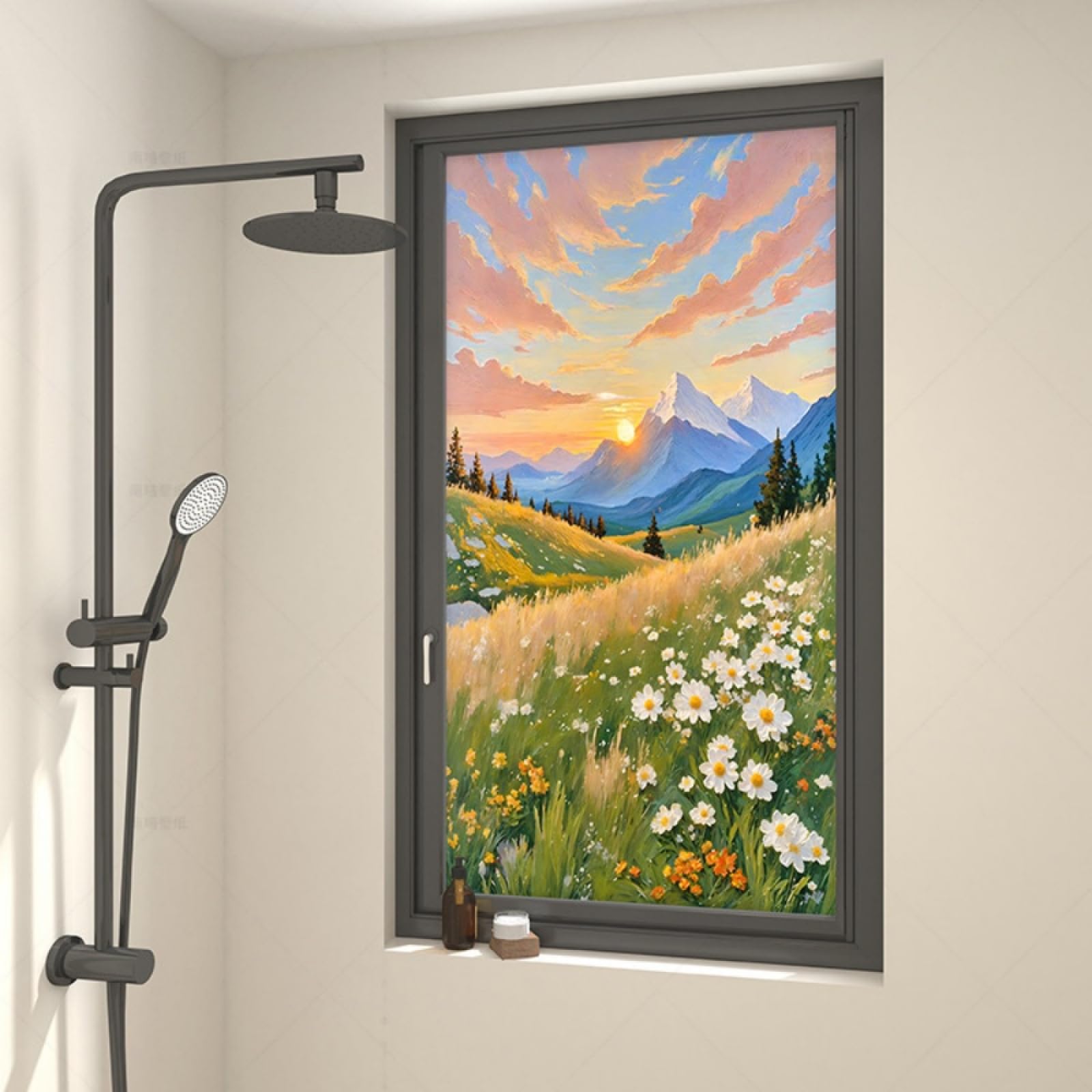 Vinilo Adhesivo Cristal Opaco Paisaje Colorido Vinilos para Cristales Privacidad Estatico Anti UV Reutilizable para Oficina Dormitorio Sala de Estar Vinilo para Ventanas