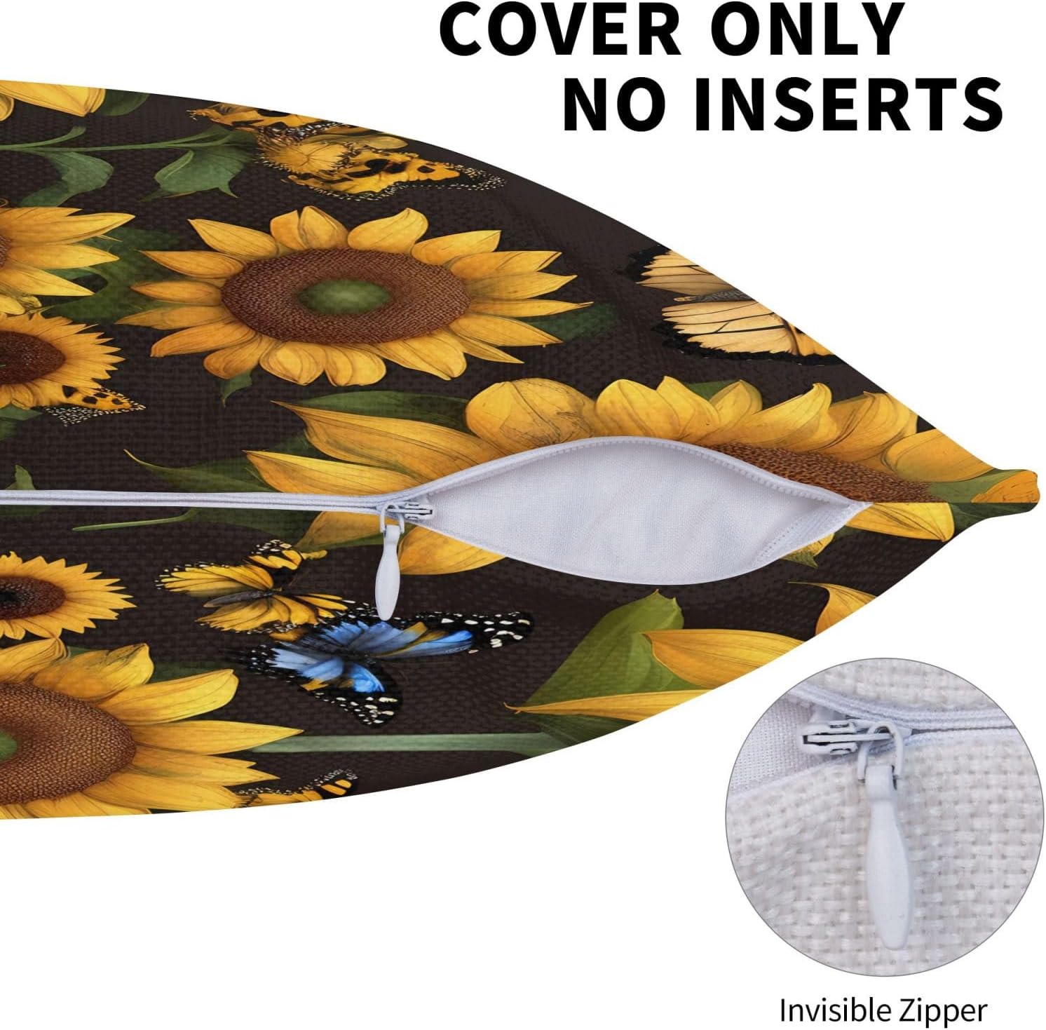 Sunflower Floral Butterflies Art Imitation Linen Pillowcase -2 Sets, Fashionable Home Decoration, Used for Sofas, Gardens, beds