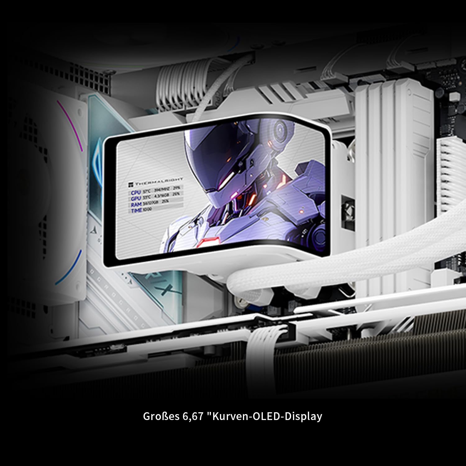 Thermalright Wonder Vision 360 TURBO ARGB Weiß CPU Flüssigkeitskühler, für AM5/Intel LGA1851/1700, 6,67 '' 3D gebogenen Bildschirm mit 2400x1080 Auflösungen, Magnetischer Panel-Bildschirm, 360mm Aio