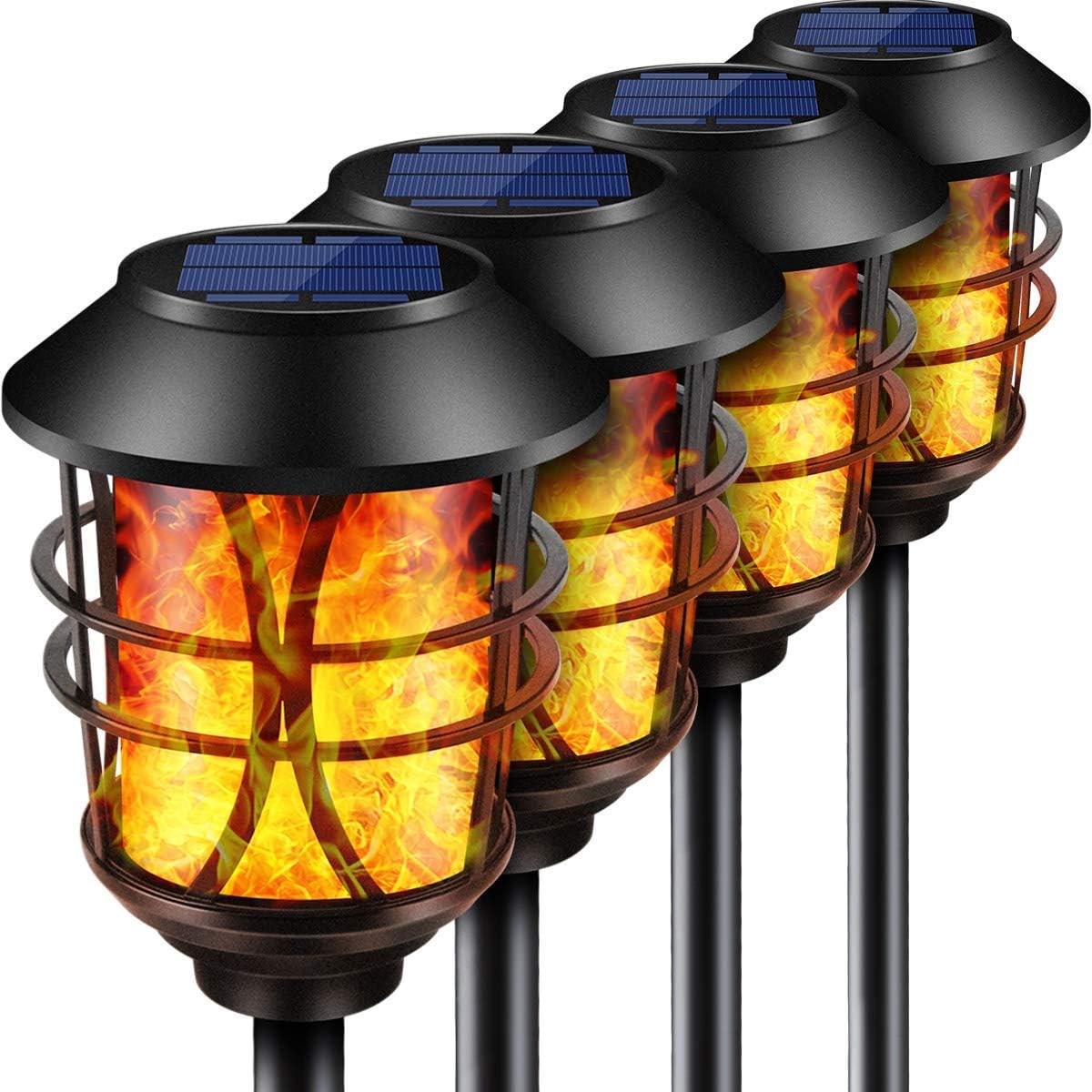 LETMY Solar Lights Outdoor Metal Flickering Flame Solar Garden Lights Waterproof Heavy Duty Solar Torch Lights Dusk to Dawn Auto On/Off for Garden Patio Yard, 4 Pack
