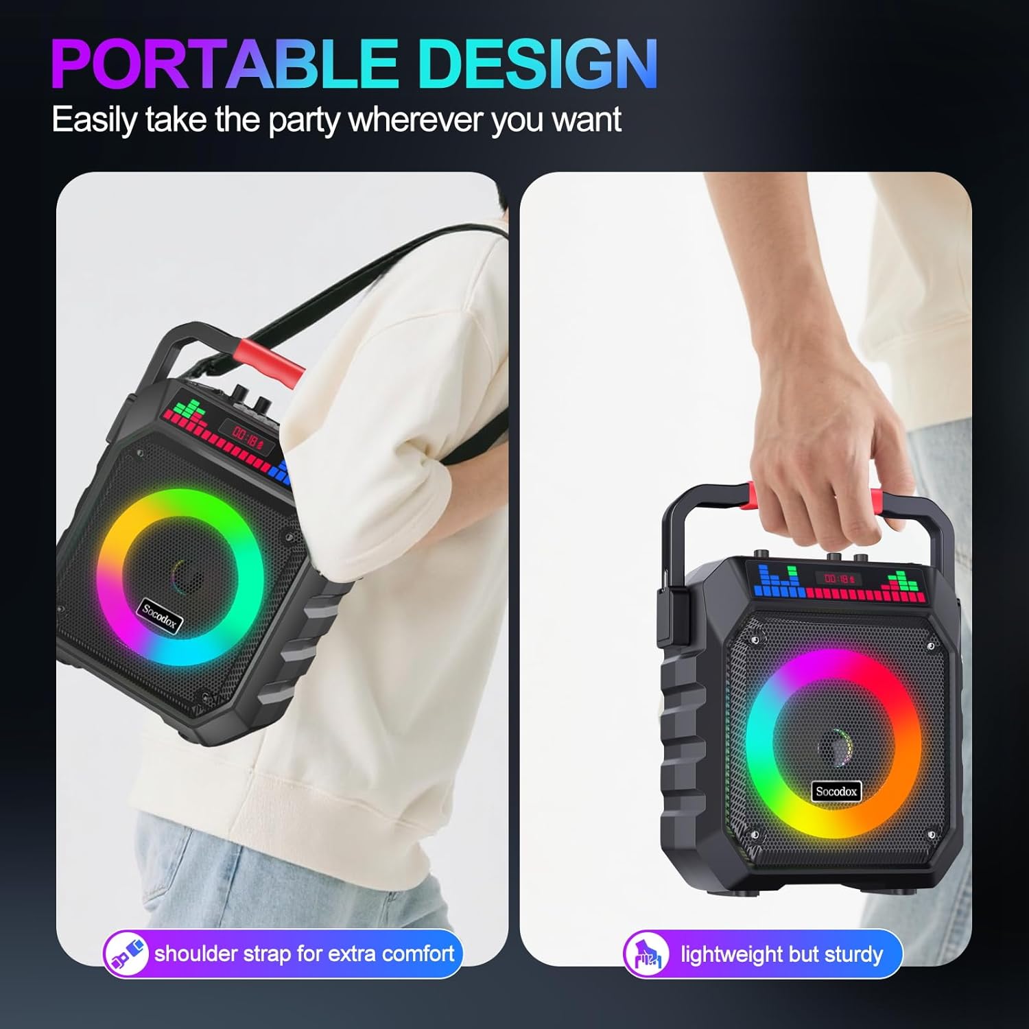 Karaoke Machine for Adults & Kids, Portable Bluetooth Speaker with 2 Wireless Microphones and RGB Lights, Home Karaoke PA System Supports Bluetooth/USB/TF/AUX for Family Party & Outdoor Fun - Image 6