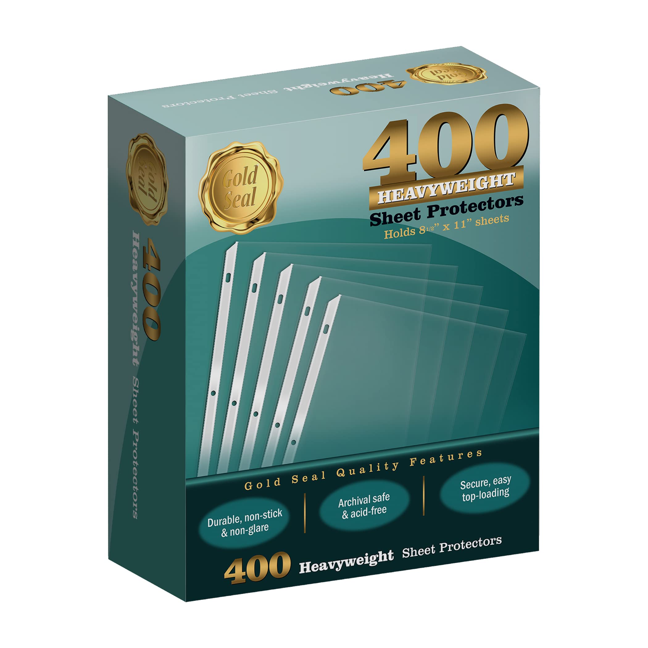 GOLD SEAL 400 Count Clear Heavyweight Poly Sheet Protectors8.5 x 11", Extra Sturdy, Secure Topload, 400 Boxed Sheet Protectors