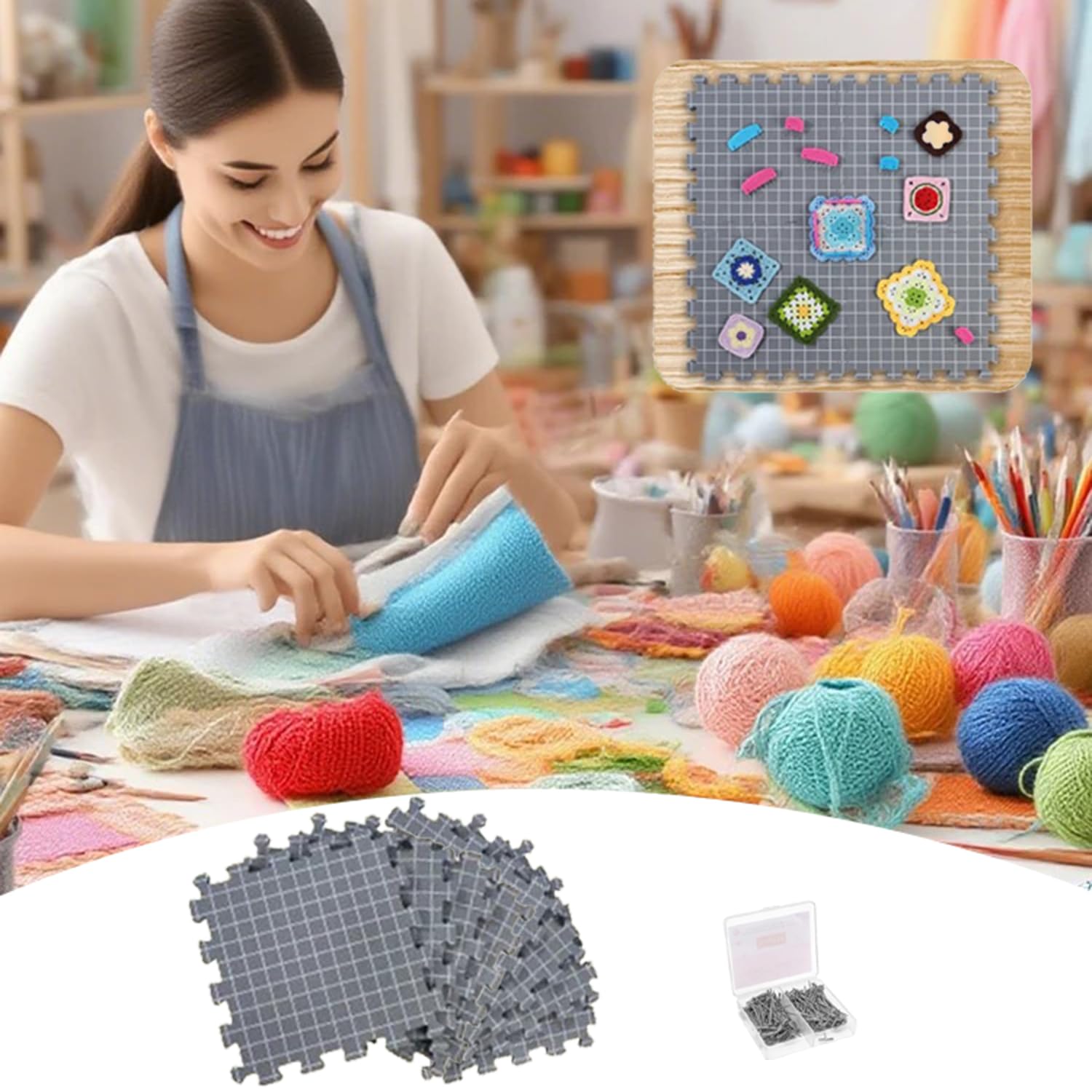 Tappetini Di Bloccaggio Per Uncinetto,Blocking Mats For Knitting,9 Pcs Lavori a Maglia Di Tavole Di Blocco Extra Spesse Con Griglie,100 Punti t,Per Progetti Di Uncinetto e Infeltrimento(Grigio)