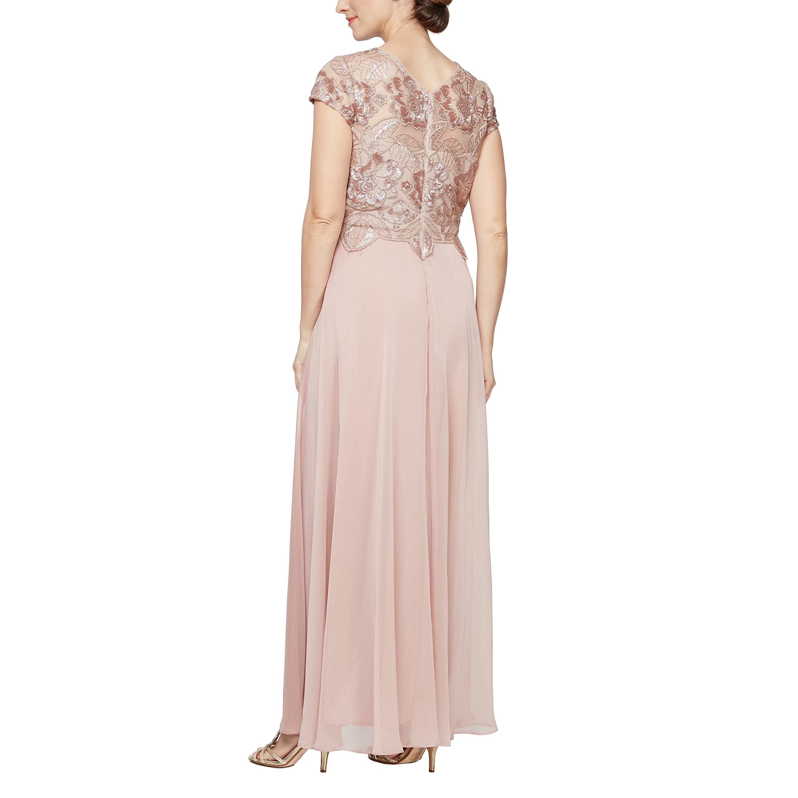 Alex Evenings Womens Cap Sleeve Long Mock Dress: 16 Rose Gold