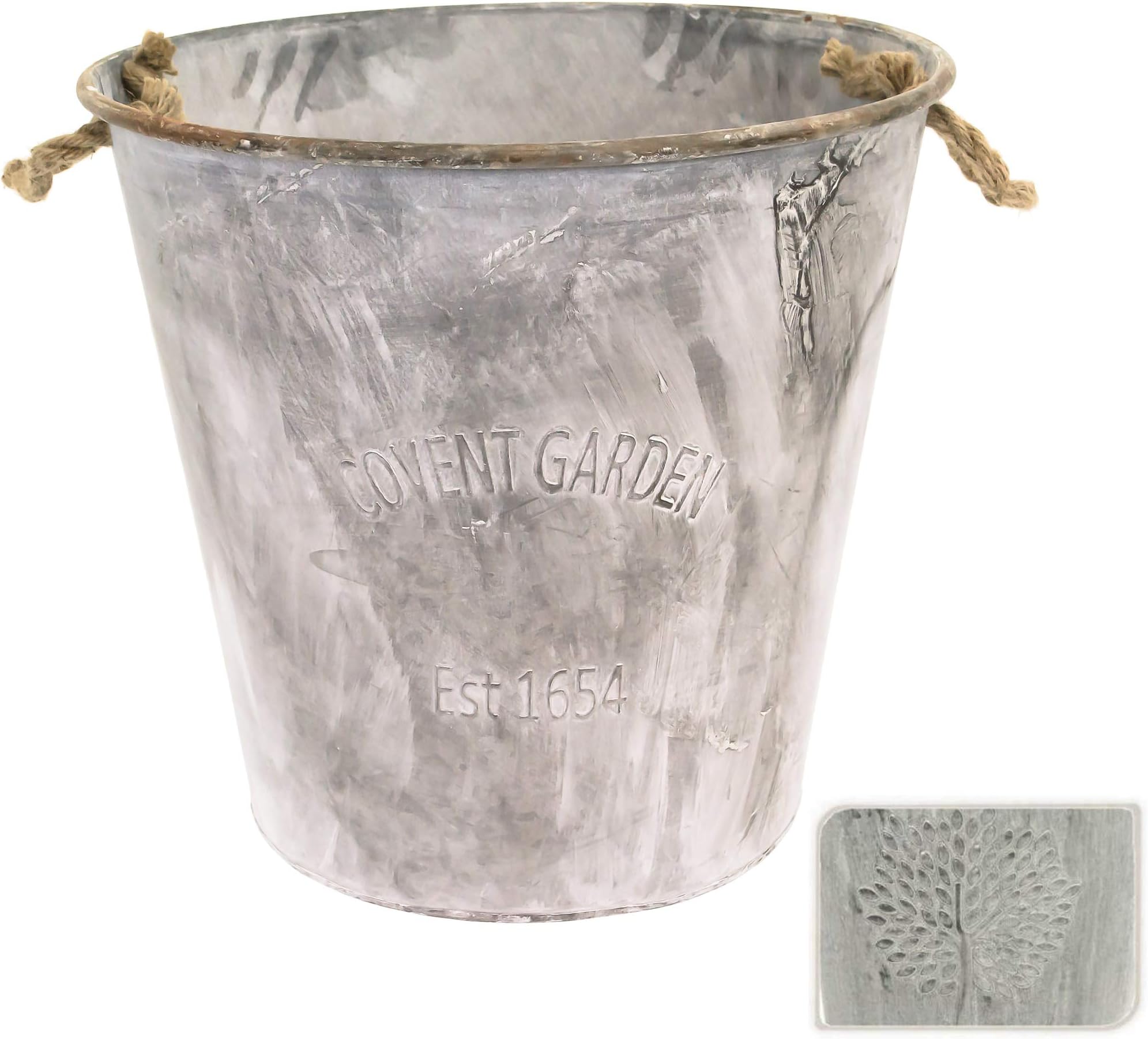 east2eden Covent Garden Mulberry Tree 43cm Round Zinc Metal Tin Plant Flower Planter Pot (Single)