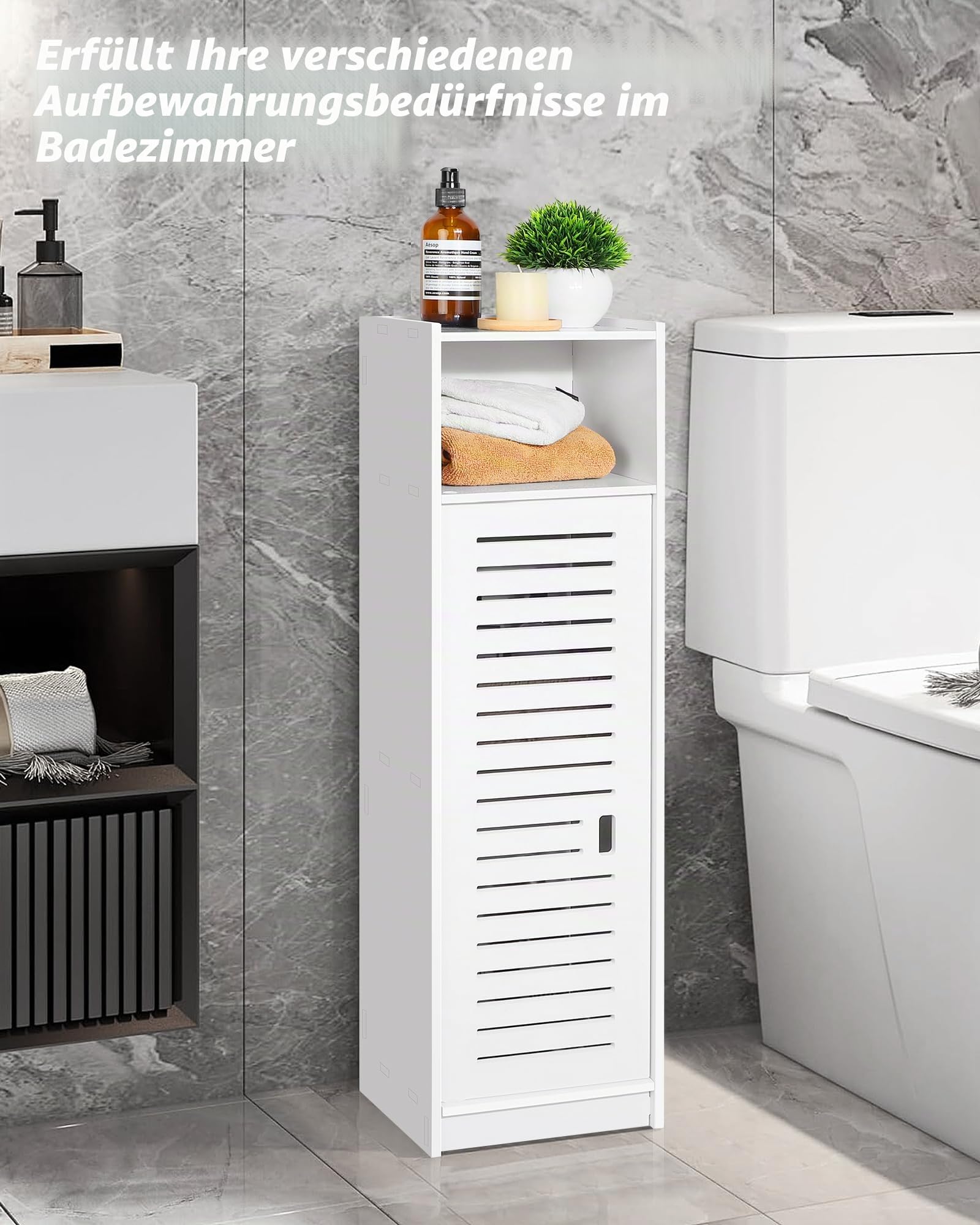 aimu wasserdichte Badezimmerschränke, Badezimmer Aufbewahrungseinheiten mit offenem Aufbewahrungsregal, freistehende Bodenschränke, Eck-Organizer für Schlafzimmer, Küche, Flur, 80x20x24 cm,weiß.