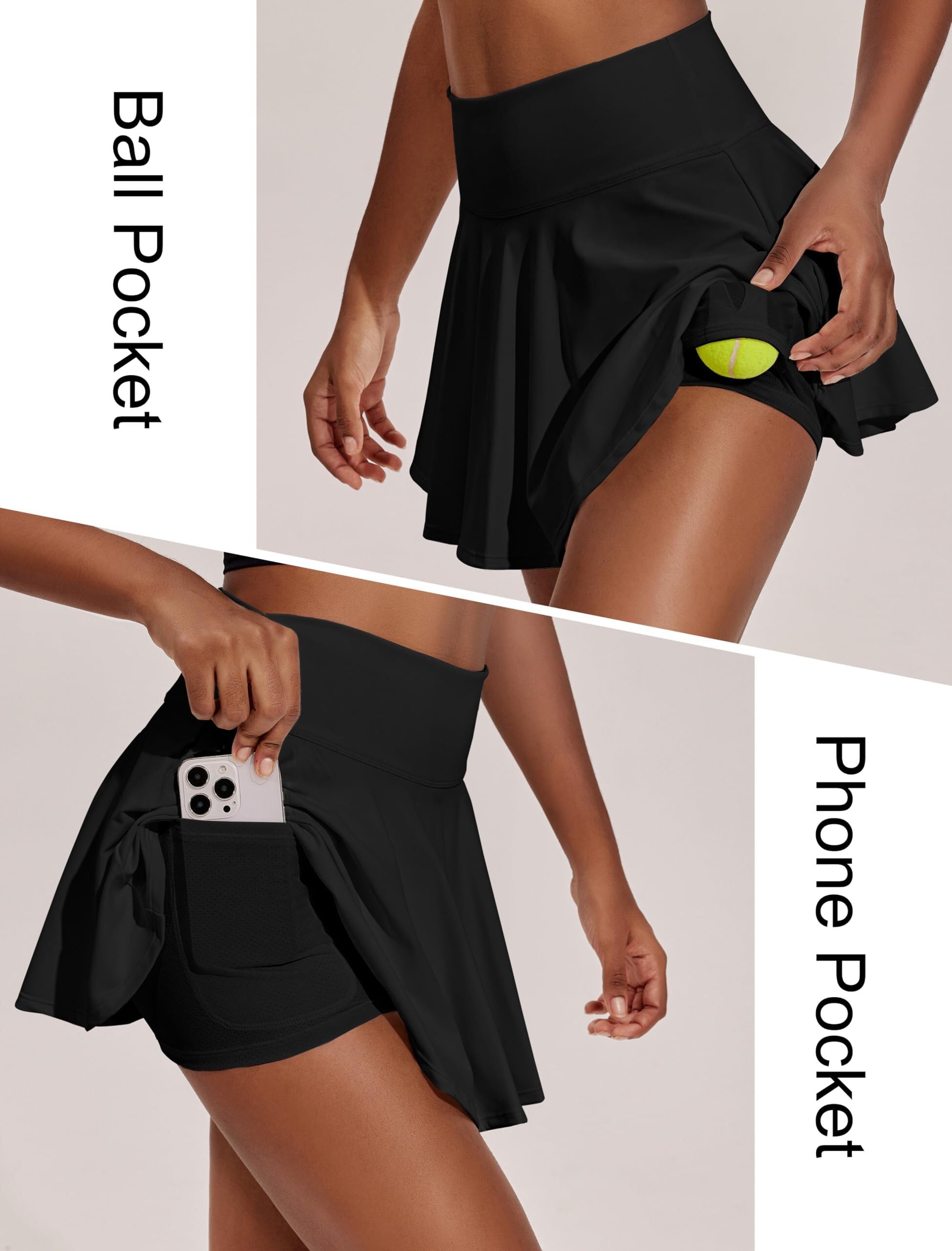 PINSPARK Spódnica tenisowa damska, plisowana, tenisowa, Skort, wysoka talia, spódnica golfowa ze spodenkami wewnętrznymi, szorty, plisowana spódnica, sportowa, mini spódnica, treningowa, do biegania