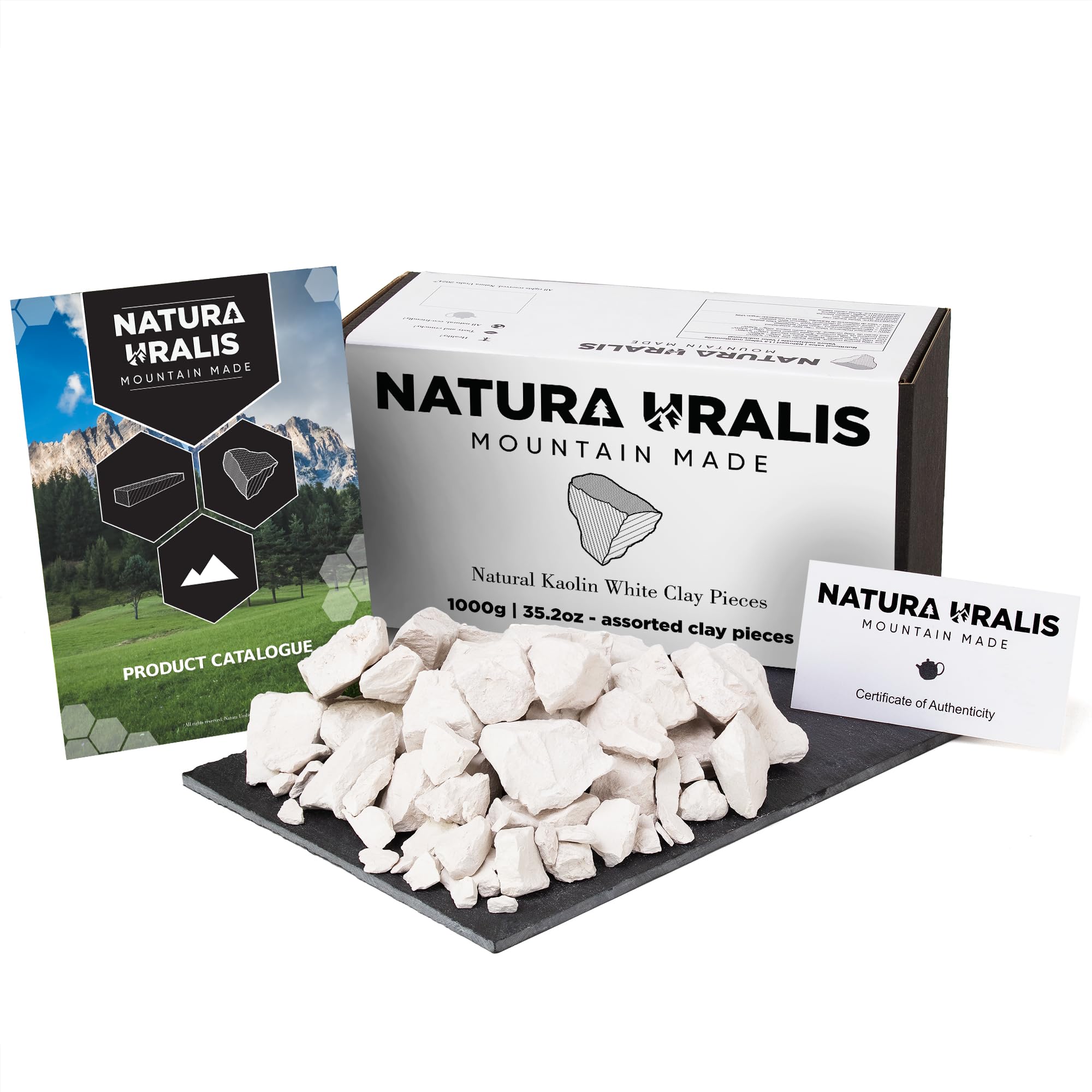 Natura Uralis Argile Blanche Kaolin | 1000g d'Argile Blanche Naturelle, Blanc pur à Blanc Cassé - Croquant Eonnant, Texture Terreuse, Veloutée et Ferme Satisfaisante, Sensation ASMR