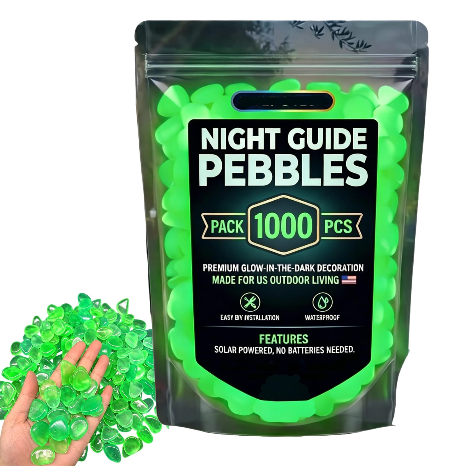 Glow in the Dark Garden Pebbles, 200/400/600/1000Pcs Luminous Stones, Night Guide Pebbles Glow in the Dark Stepping Stones | Glowing Rocks For Garden Outdoor For Patio Lawn Yard (Green, 1000PC)