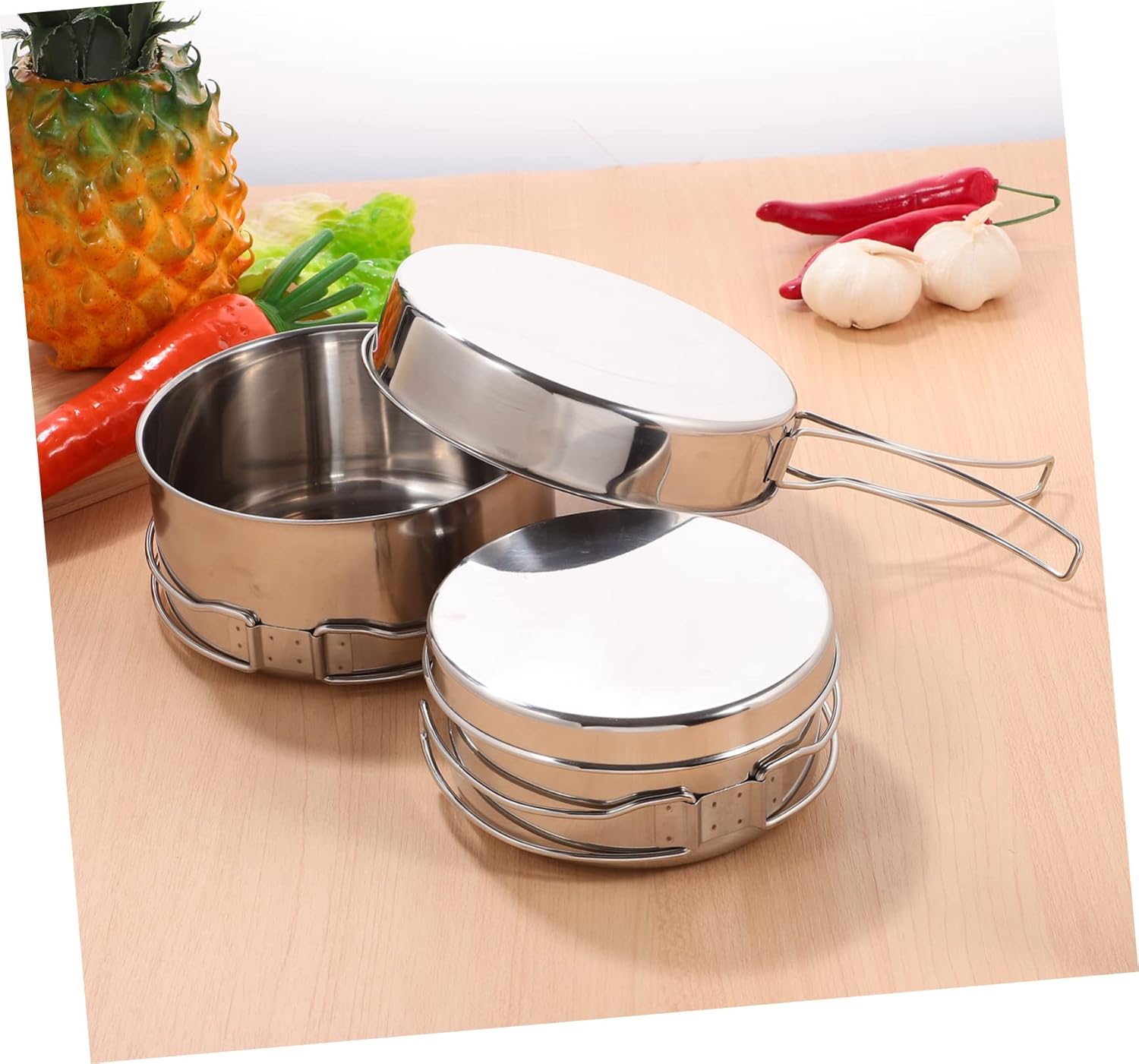 GALPADA Stainless Steel Cooking Utensils Outdoor Picnic Pots Stackable Camping Pans Camping Cooking Utensils
