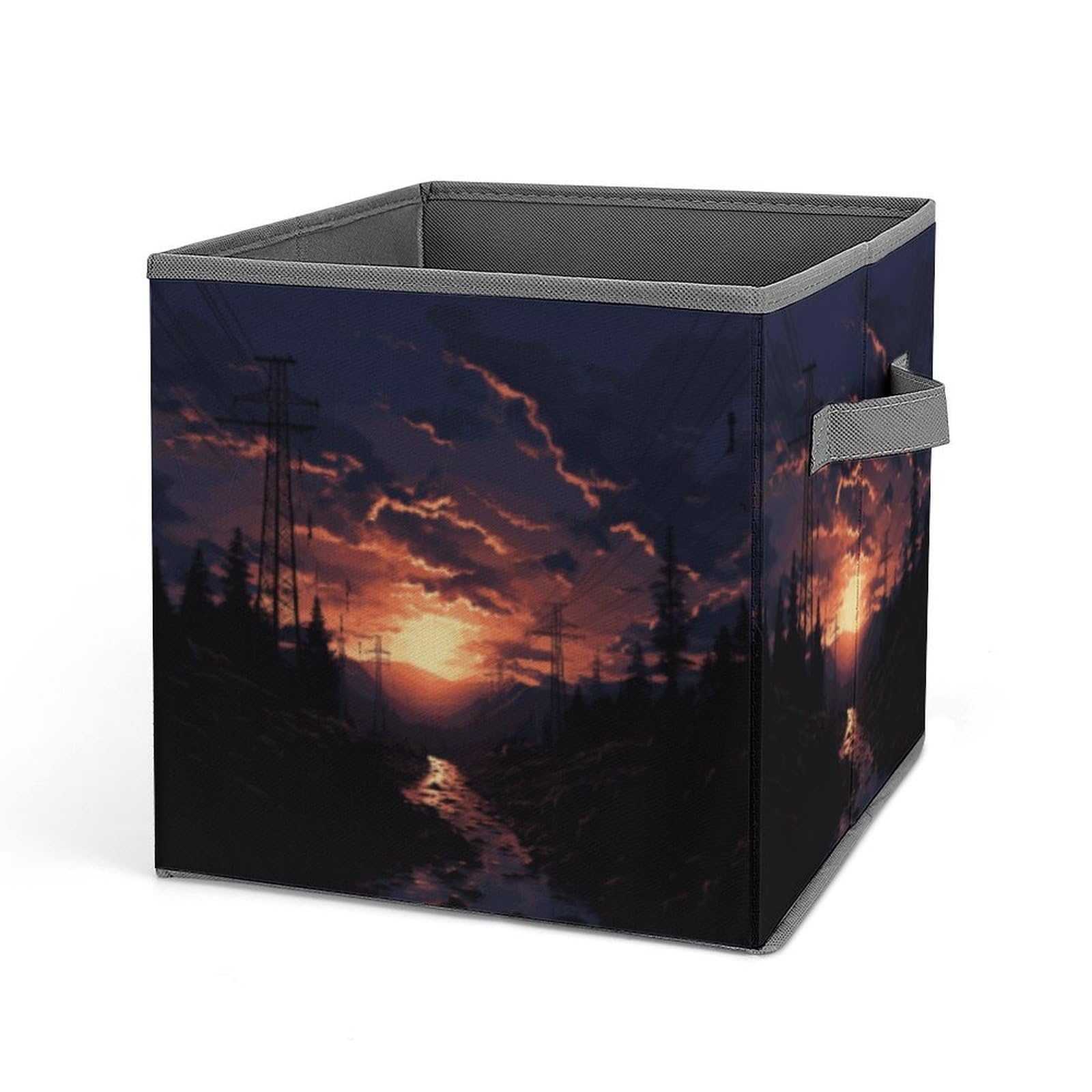 JTREHY Dusk Scenery Storage Bins Sturdy Large Capacity Folding Sorting Boxes Convenient Stable Storage Box Collapsible Fabric Storages Cubes Organizer with Handles