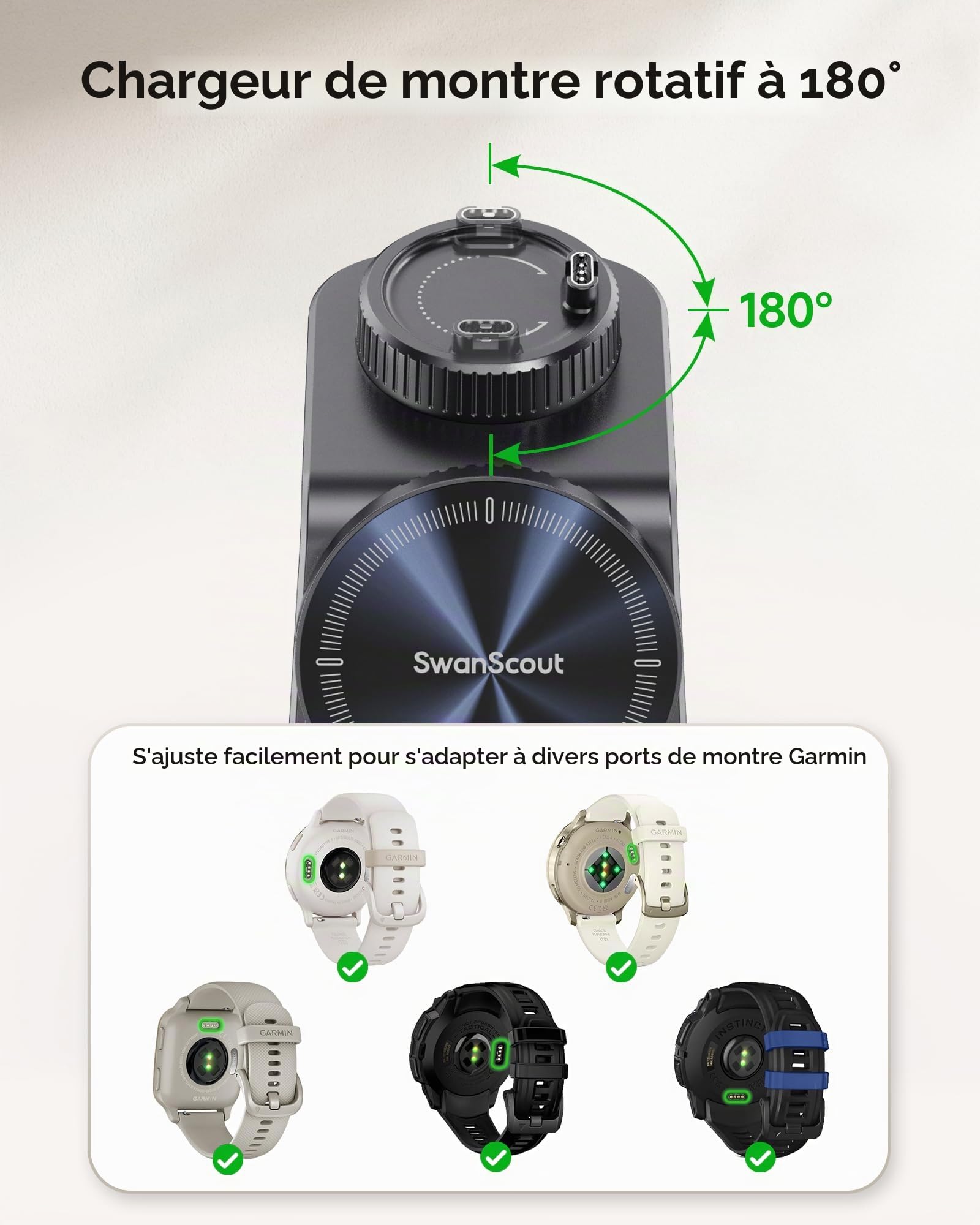Chargeur pour Garmin Watch, Chargeur Induction Magnétique pour iPhone 17 16 15 14, Station de Charge 3 en 1 pour Garmin Fenix, Venu, Forerunner, Vivoactive, Instinct, AirPods Pro 3/4 (Not Adapter)