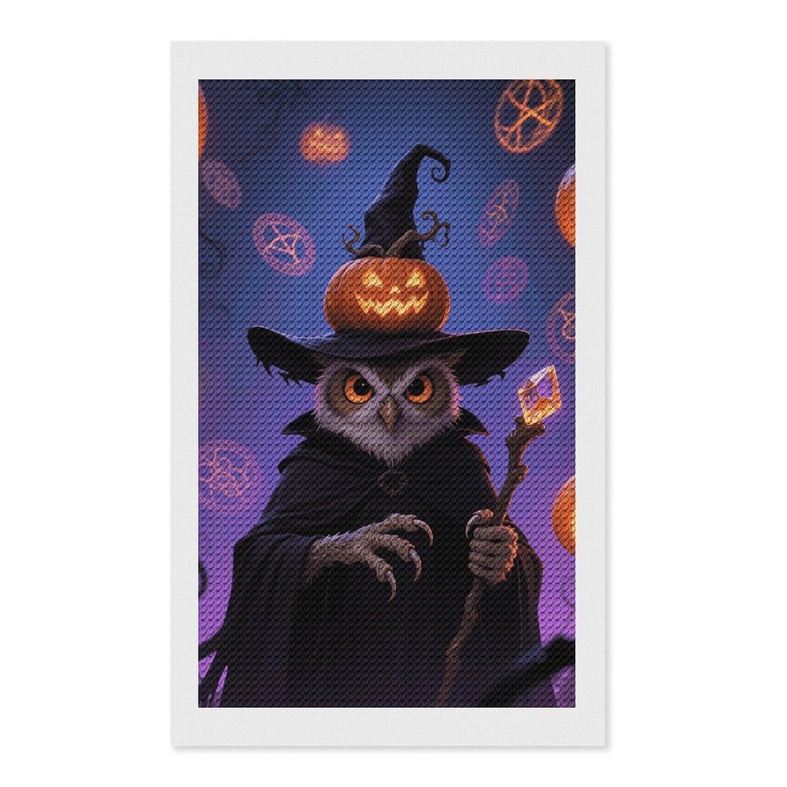 FodPand Halloween Owl Pumpkin 5D Diamond Painting Kits for Adults Beginners Full Drill Round Diamond Dots Pictures Gem Art Supplies for Home Wall Room Decoration DIY Craft Set Gift 12x20