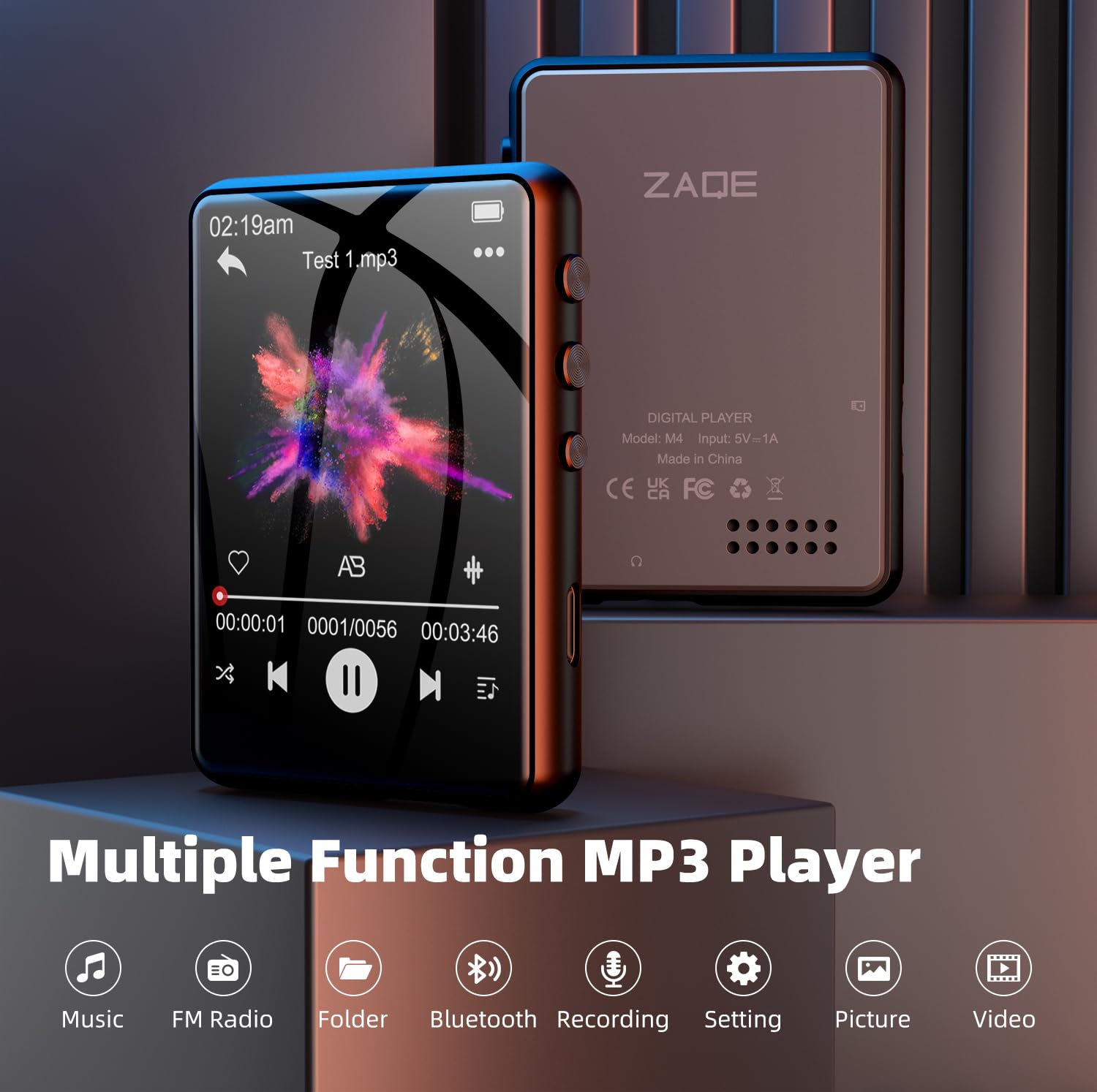 64GB Lettore MP3 Bluetooth 5.3 da con Touchscreen da 2,4 Pollici, Lettore MP3 Portatile con Altoparlanti, Capacità di Registrazione, Radio FM Espandibile fino a 128 G (Space Black)