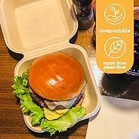 Vista 4 de Recipientes desechables 100% compostables con tapas [6 x 6 pulgadas paquete de 50 unidades] Recipientes ecológicos para llevar, resistentes