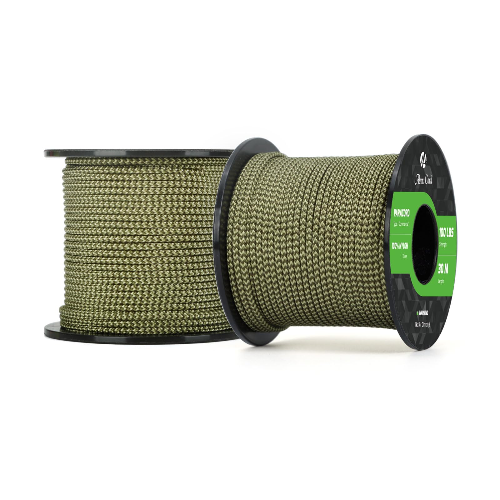 Abma Cord Paracord 100 lbs 2mm 100% Nylon 30M - Army Green & Holy Guacamole