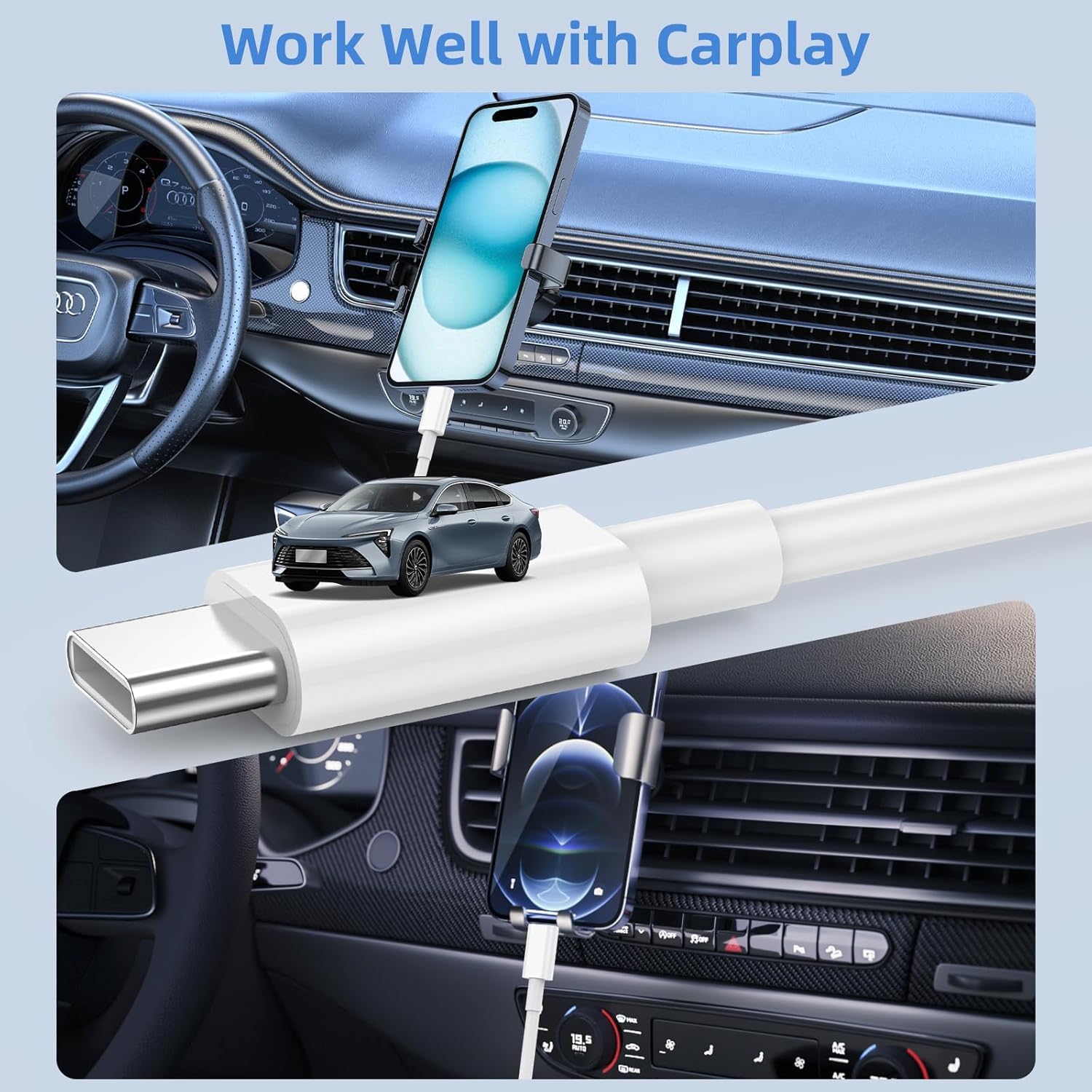 Câble USB Carplay USB A vers USB C 1M+2M Charge Rapide pour iPhone 17/16/15 Pro Max Samsung S25 iPad Pro