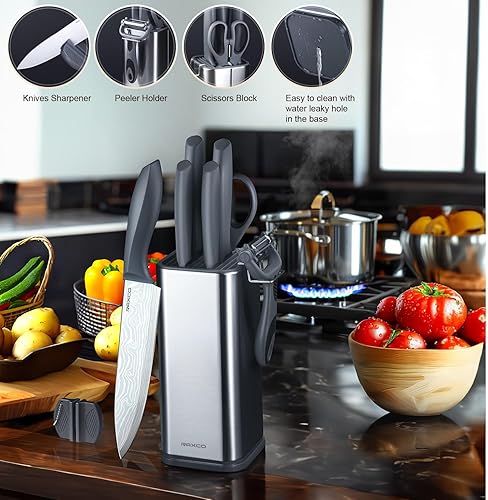 Miniatura 5 de RAXCO Juego de cuchillos de cocina de 10 piezas Soporte de acero inoxidable Diseño compacto - Gris