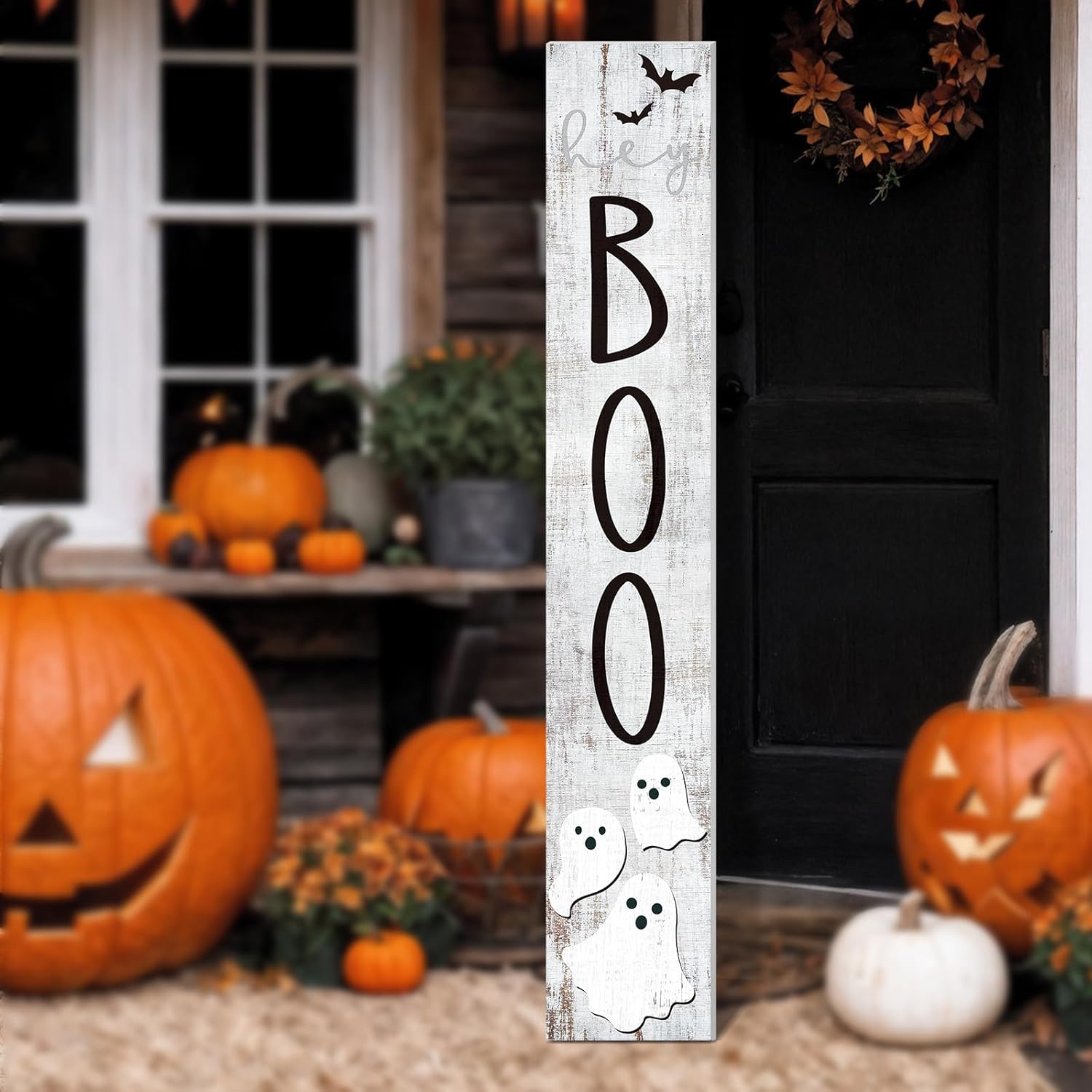 Memorywuu Halloween Boo Porch Sign 47" Outdoor Boo Sign for Front Porch Farmhouse Welcome Vertical Wooden Holiday Door Decor for Patio Yard Home Hanging Garden Decor