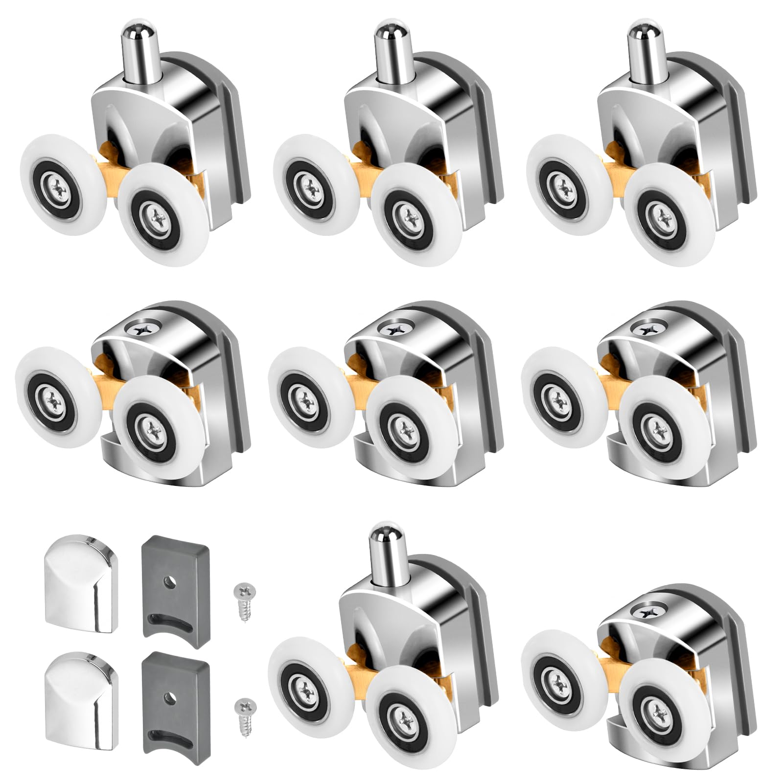 8 Pieces 23mm Shower Door Rollers Replacement Curved Shower Door Wheels Bathroom Shower Screen Roller Door Runners, Fits 4-6mm Glass