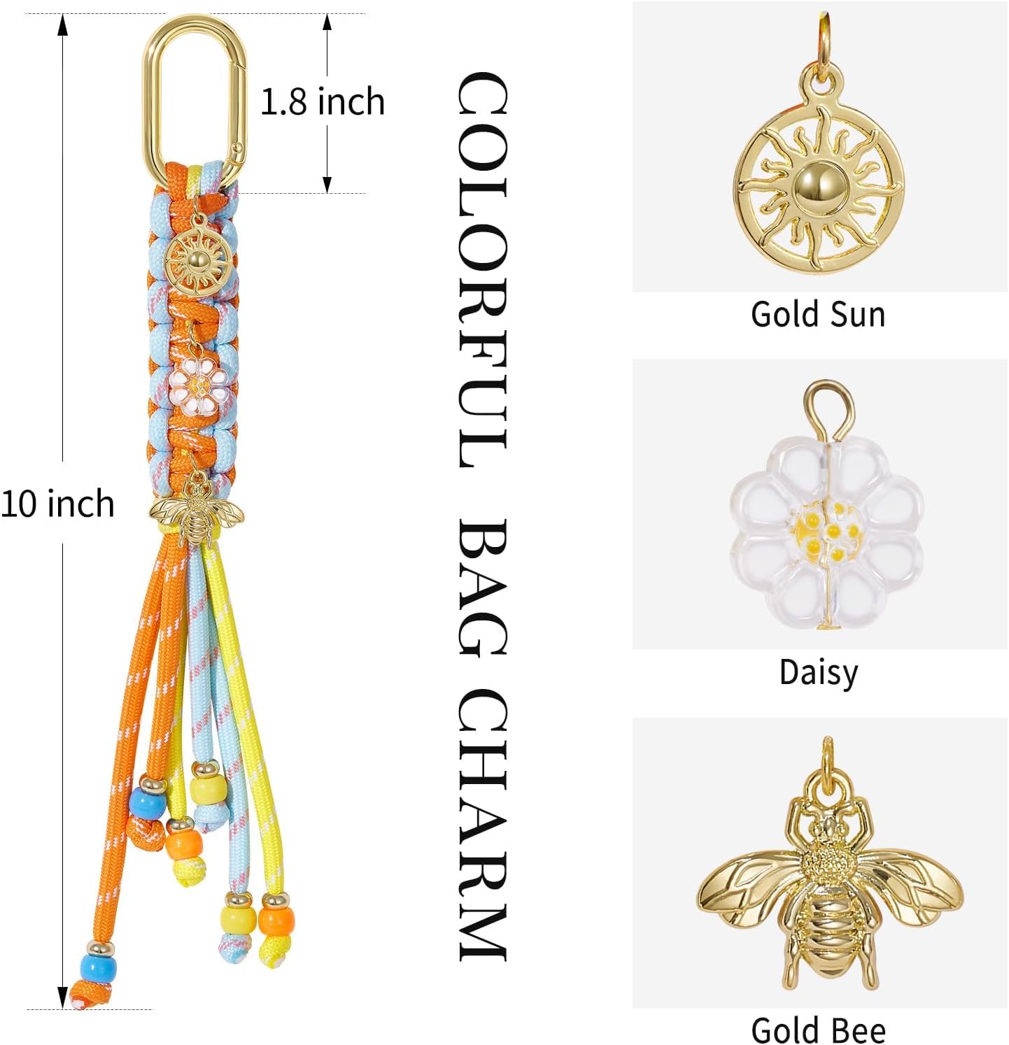 KissYan Bag Charms for Women, Colorful Rope Keychain Charm With Puffy Heart Ocean Pendant, Dainty Handbag Charms for Tote Bag - Image 5